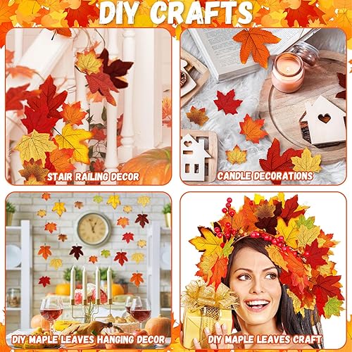 Miniatura 5 de Zeyune 1100 piezas de hojas de arce artificiales de Acción de Gracias, hojas de otoño de Acción de Gracias, a granel, imitación de otoño, mezcla de