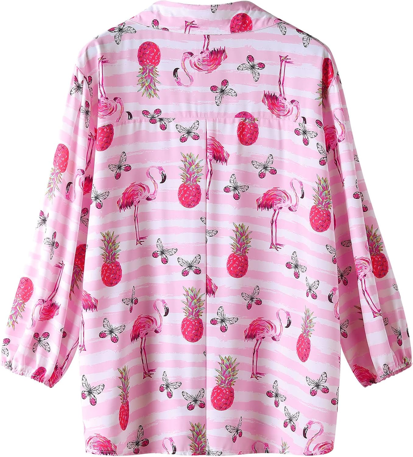 ZXZY Women Pineapple Printed Lapel Collar Half Sleeves Buttons Down Blouse Shirt - Image 4