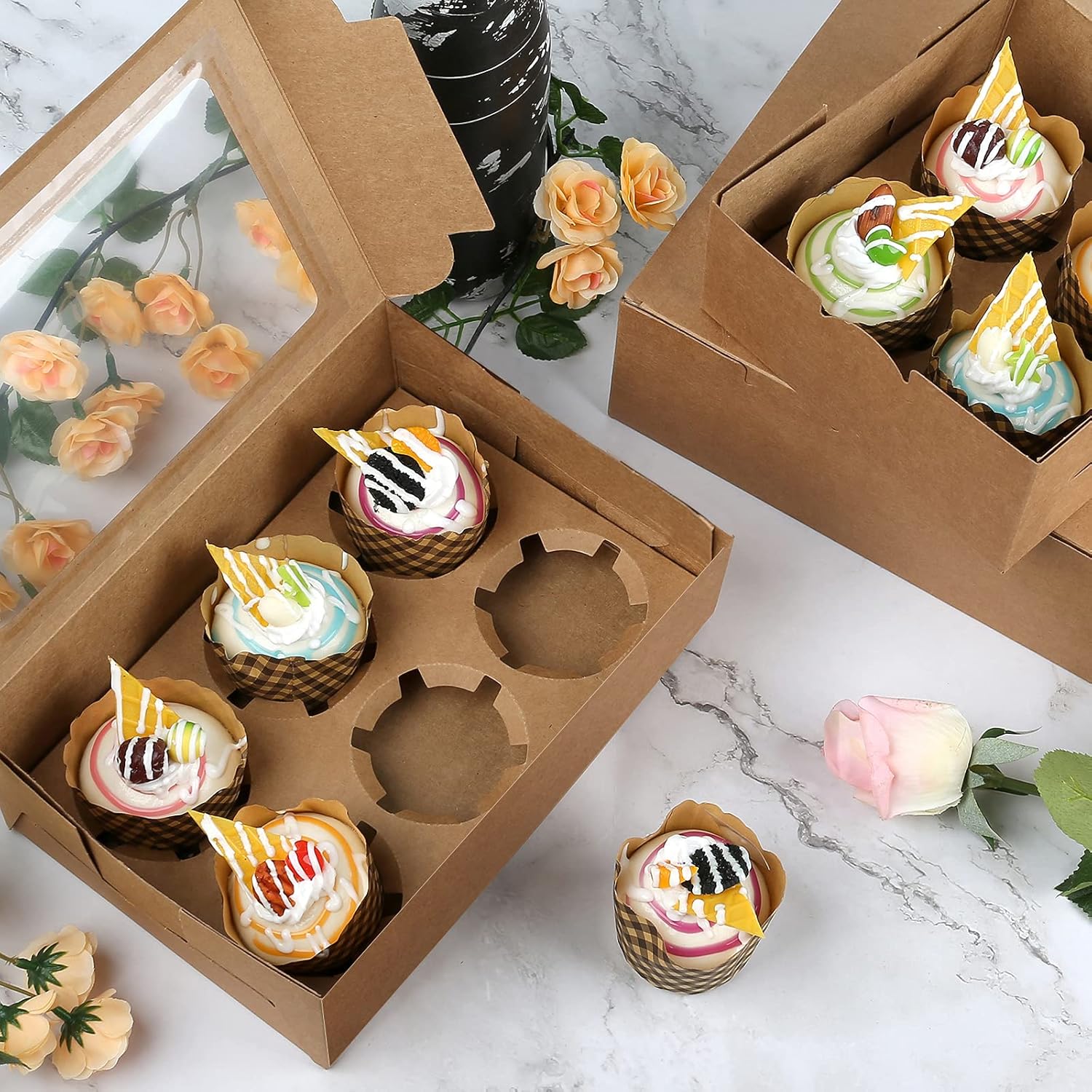 [10Packs] Cupcake Boxes Cupcake Box with PVC Window Muffin Cake Boxes