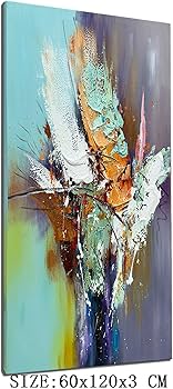 Amazon｜zoinart 縦型絵画 100%手描き 24x48インチ 油彩画 キャンバス