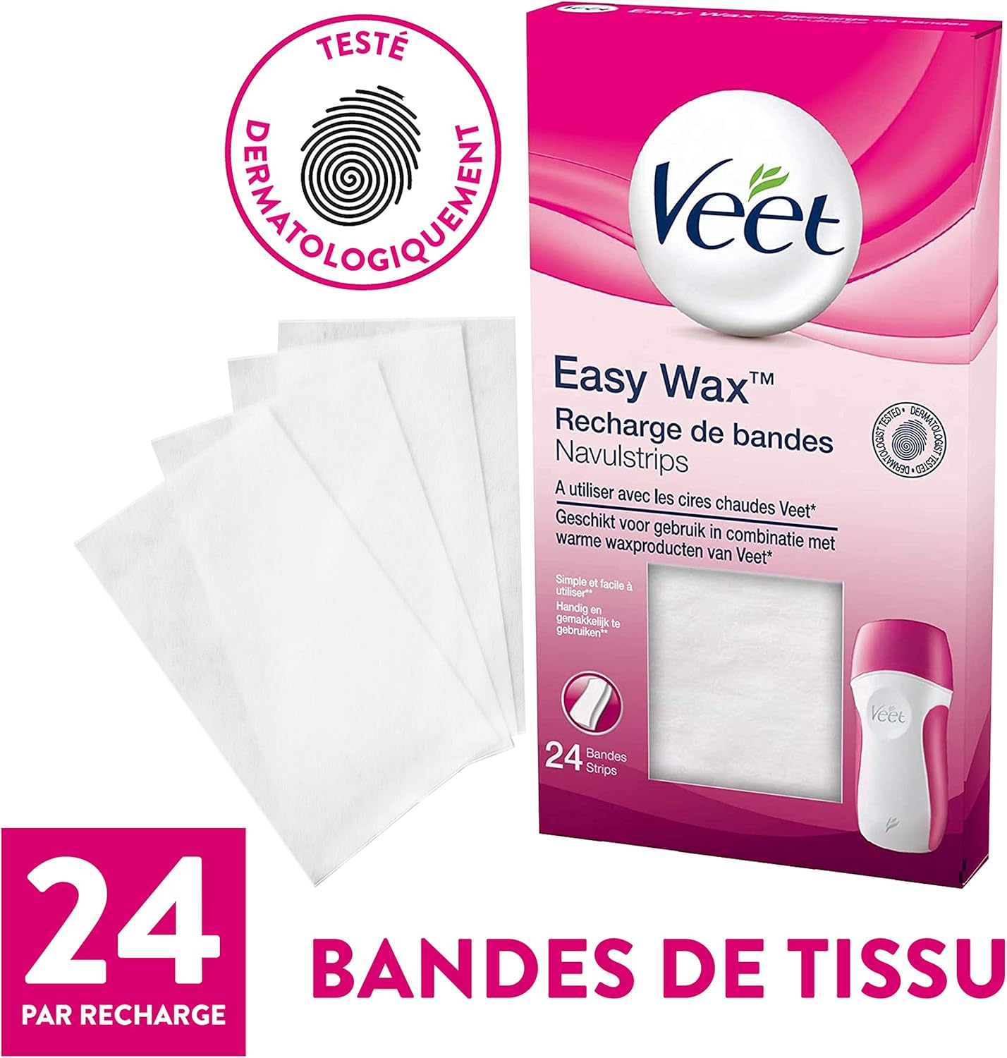 Veet Easywax Recharges Bandes De Tissu Epilation Cire - 24 Bandes :  Amazon.fr: Hygiène Et Santé