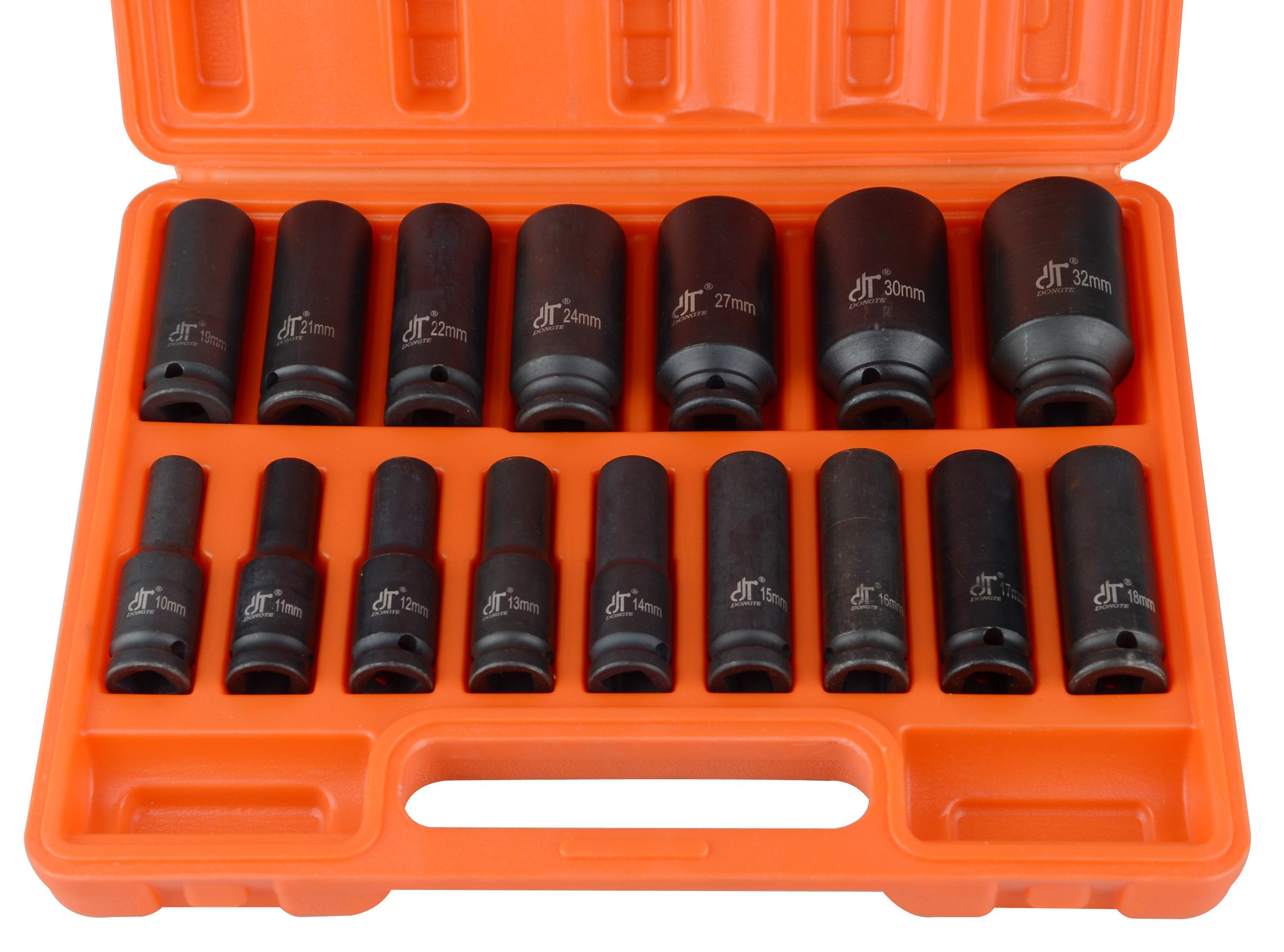Juego de 16 llaves de impacto de 1/2" con vaso profundo métrico, tuerca H78 de 10-32 mm para coche, garaje, mecánico