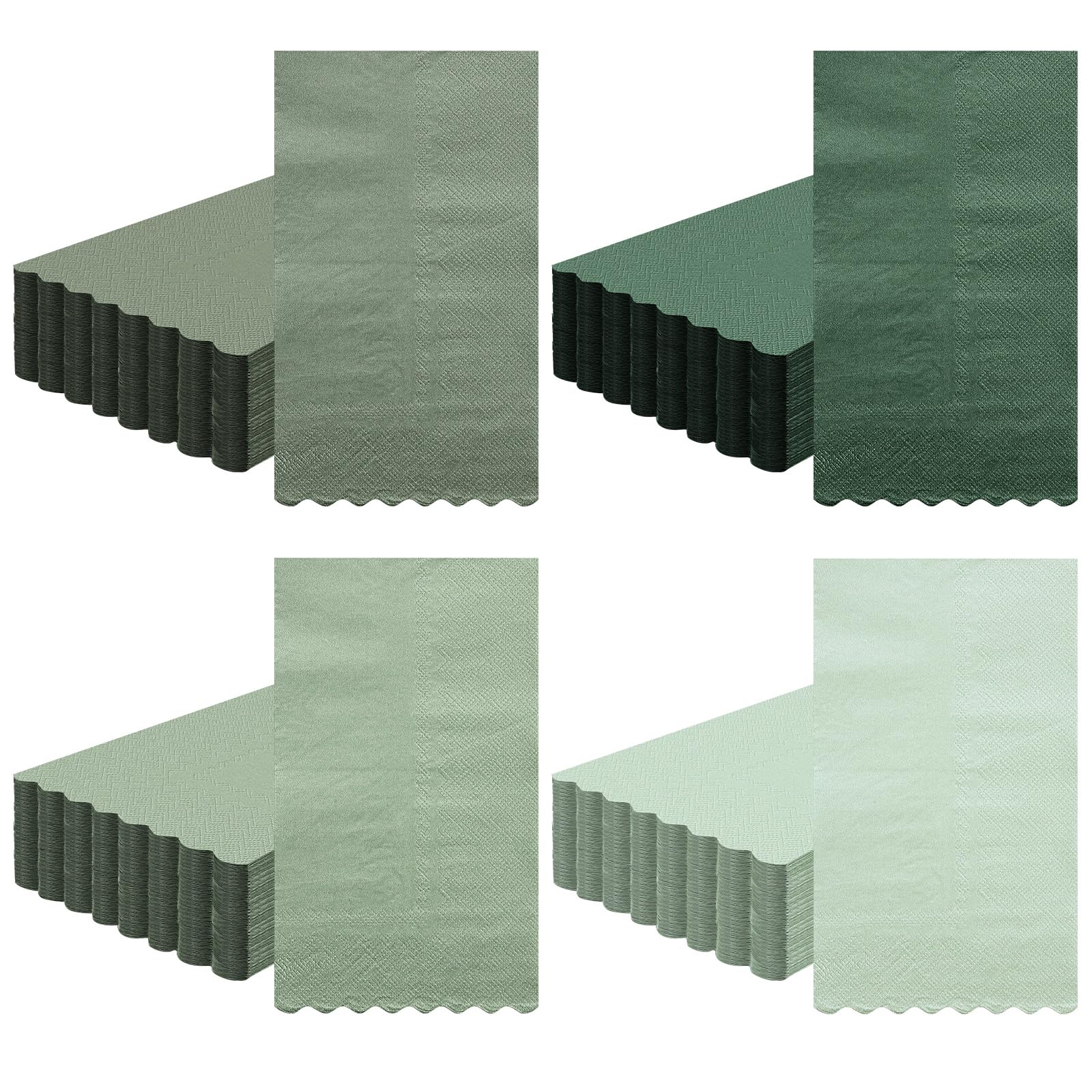 Zhanmai 100 Pack Sage Green Cocktail Napkins 2ply Scalloped Napkin 4 x 8 in