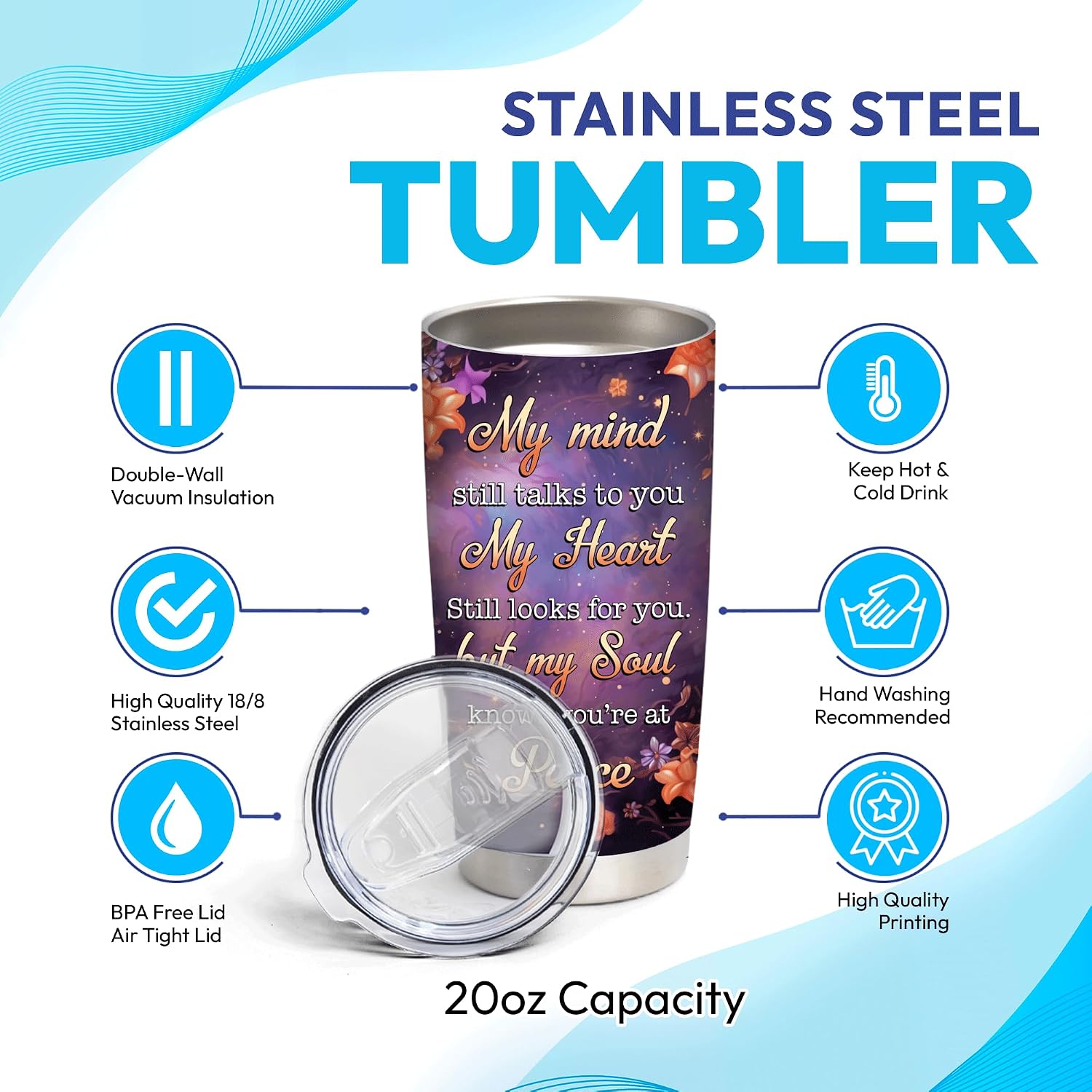 Hyturtle Personalized Hummingbird Memorial Gifts For Women - Hummingbird Memorial Customized Stainless Steel Tumbler 20oz With Lid - Remembrance Memory Gifts For Loss Of Loved One For Christmas