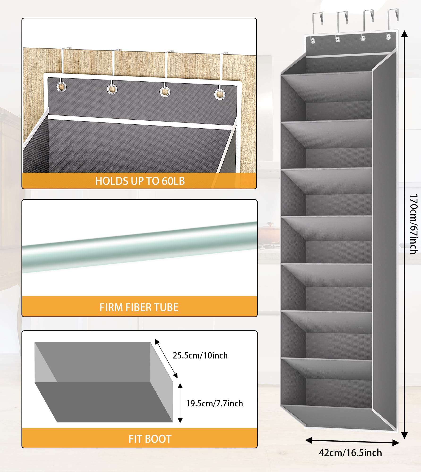 KYEVIS Organizador de zapatos para colgar sobre la puerta de 16 a 24 pares, organizador de zapatos colgante para puerta de armario, soporte para zapatos de bolsillo profundo para tenis, almacenamiento
