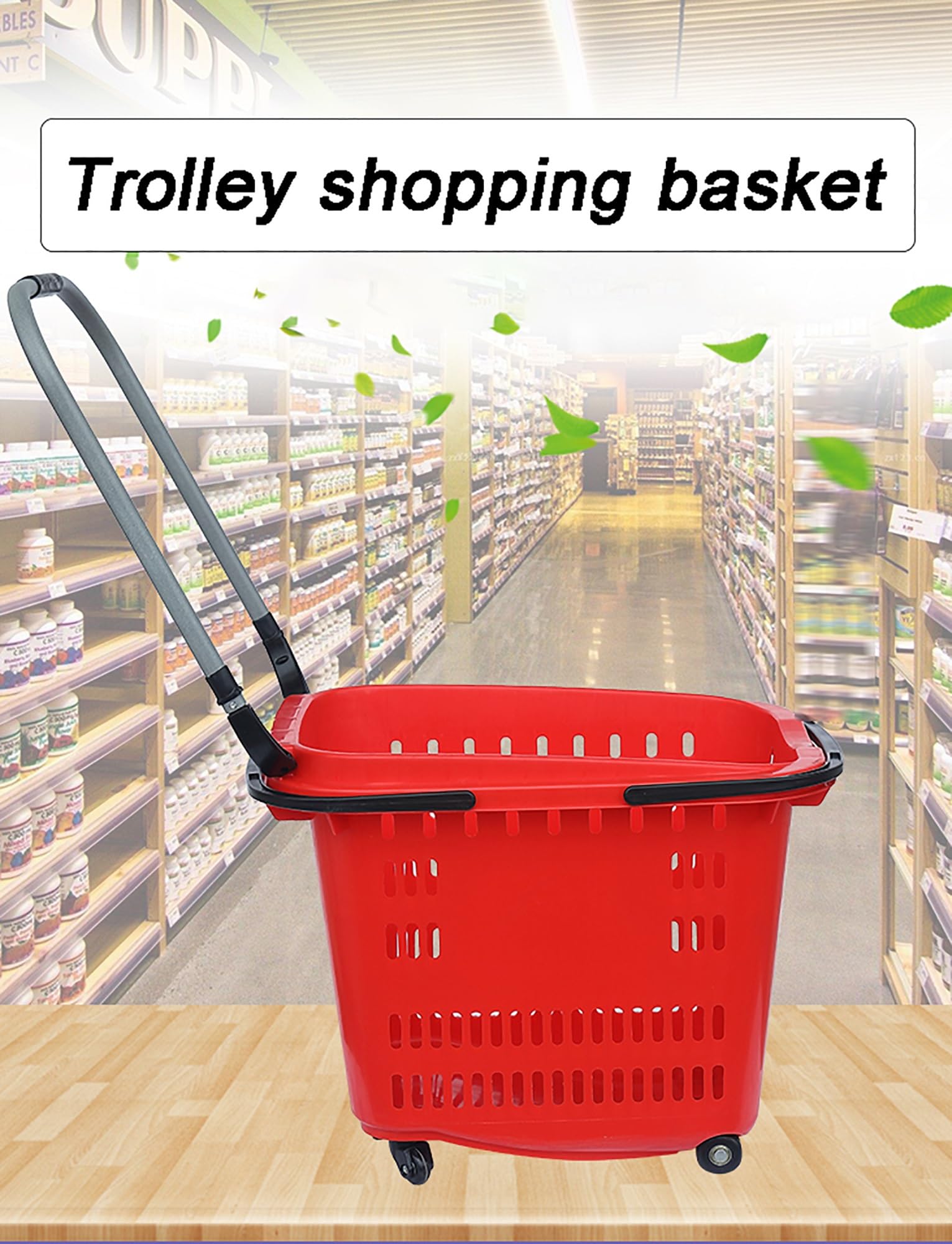 Set di 6 carrelli della spesa con manici e ruote, in plastica, portatili, per supermercati e negozi al dettaglio (blu, 58 x 40 cm)