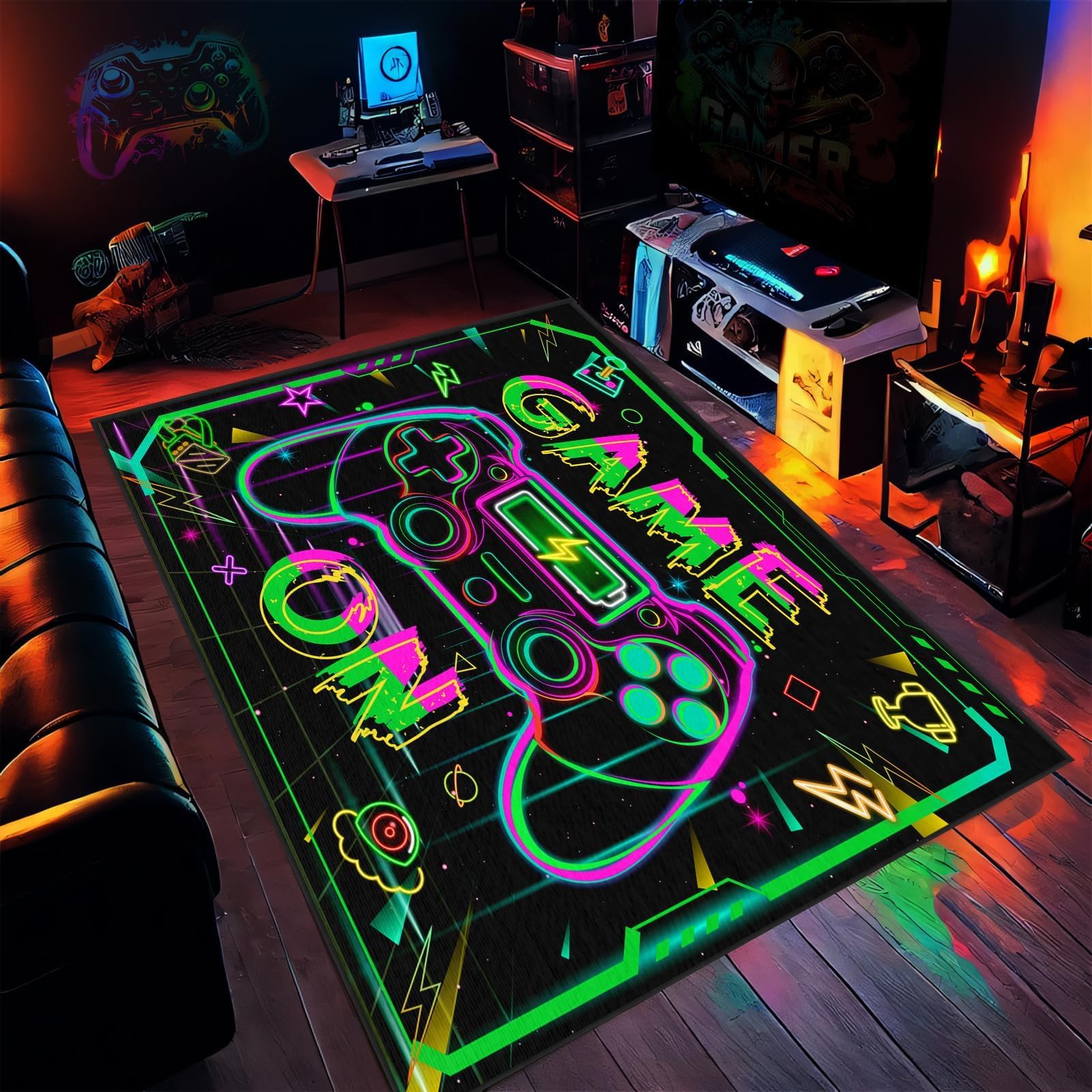 Auetwyona Gamer Rugs for Bedroom 3'x5' Gaming Area Rug Gaming Room Decor Kids Rug for Boys Room Colorful Gamer Area Carpet for Bedroom, Game Room,