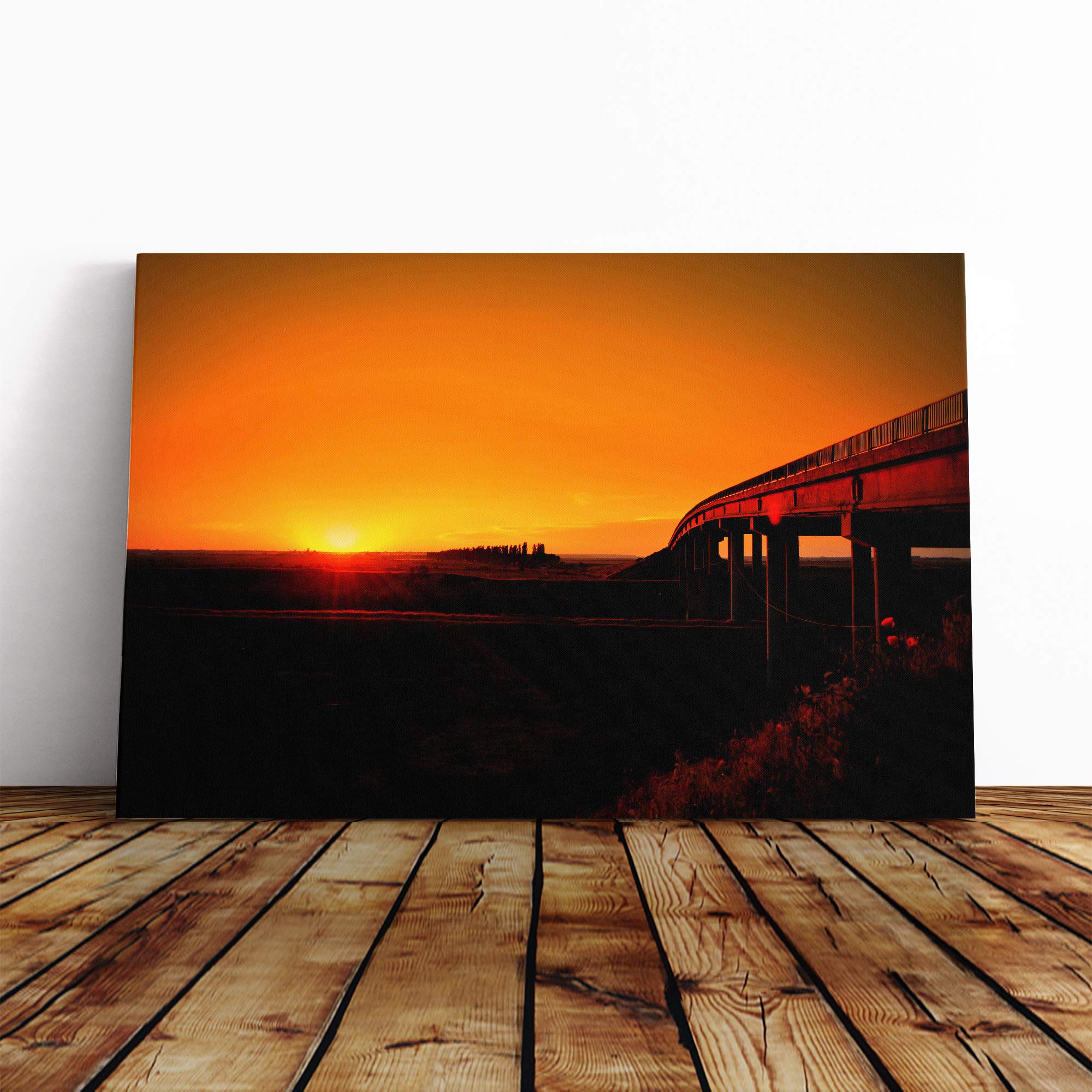Landscape Beautiful Sunset and Bridge (4) Canvas Print | Gallery Wrapped 30mm Frame Wall Art | 30x20 inches | Ready to Hang | Contemporary Landscape Picture | Living Room Bedroom Lounge Office