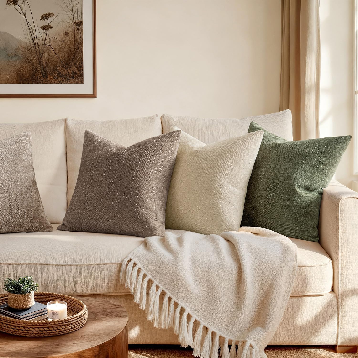 ANRODUO Pack of 2 Decorative Textured Throw Pillow Covers Soft Taupe Grey Square Accent Solid Chenille Cushion Cover Cozy Farmhouse Pillow Case for Couch Sofa Bedroom Living Room Home Decor 18x18 Inch - Image 4