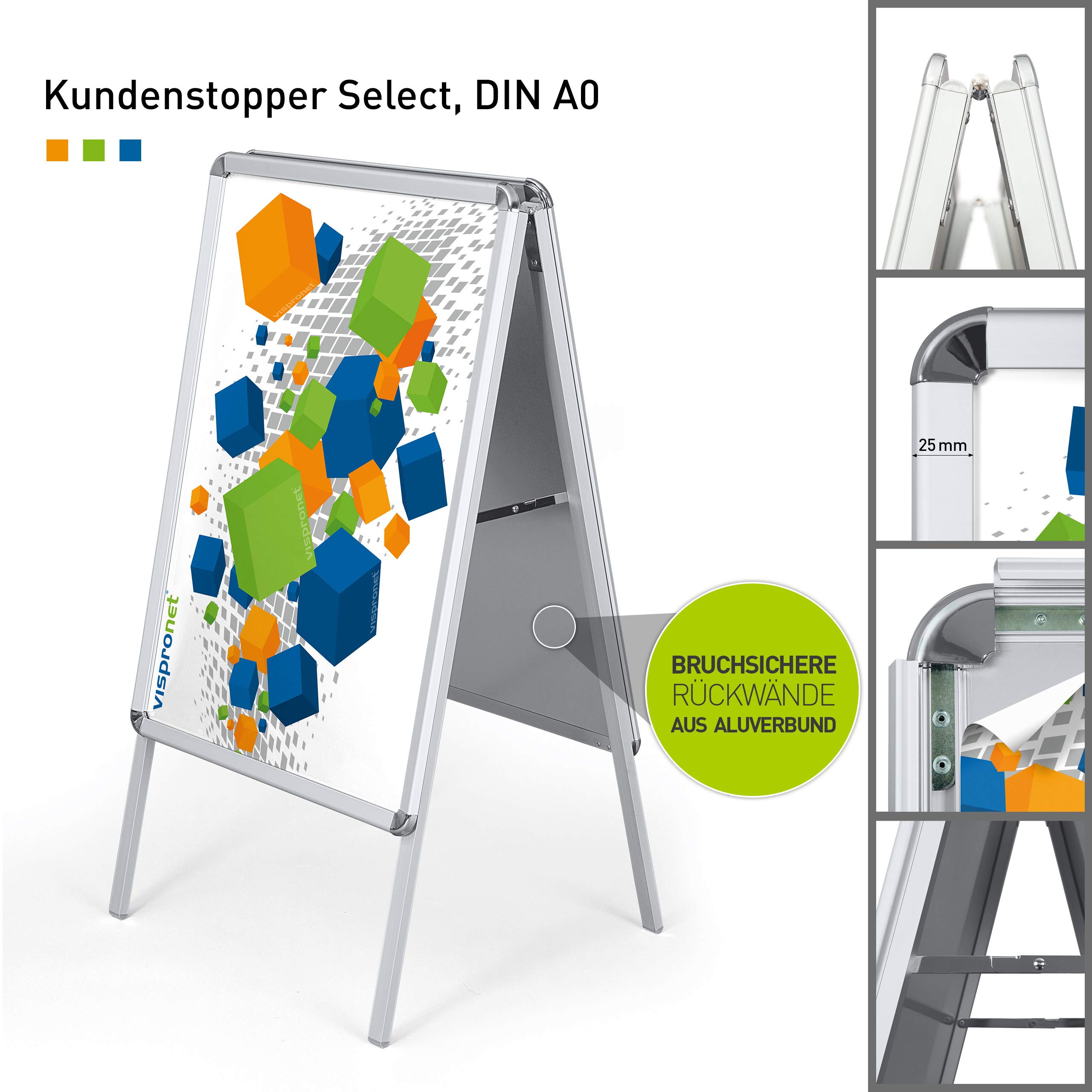 Vispronet hochwertiger Plakatständer DIN A0 - Kundenstopper, Werbetafel, Gehwegaufsteller Select - mit Alu-Klemmrahmen