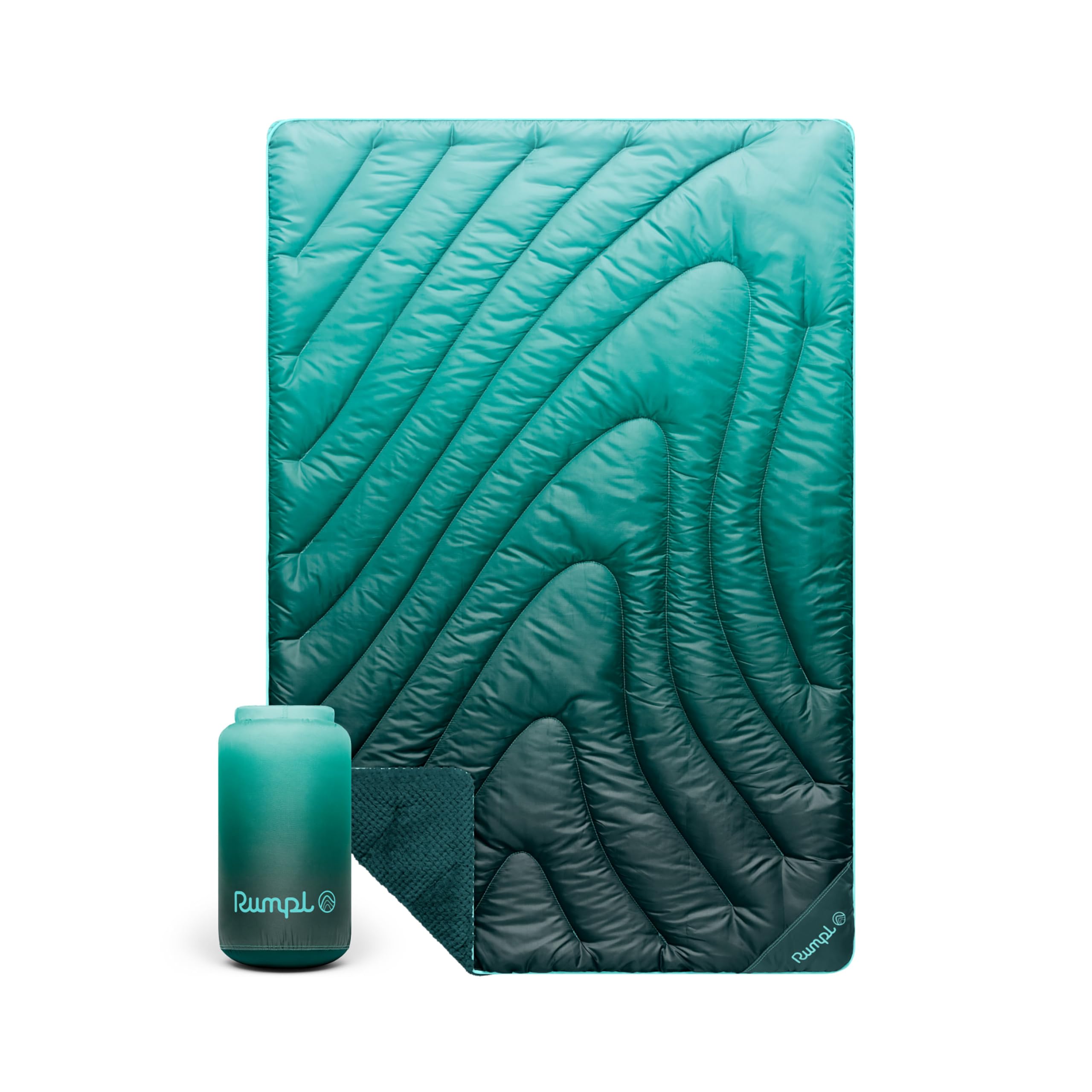 Rumpl Fleece Puffy Blanket with Fleece Liner and Weather Resistant Shell, Mini, Jade Fade