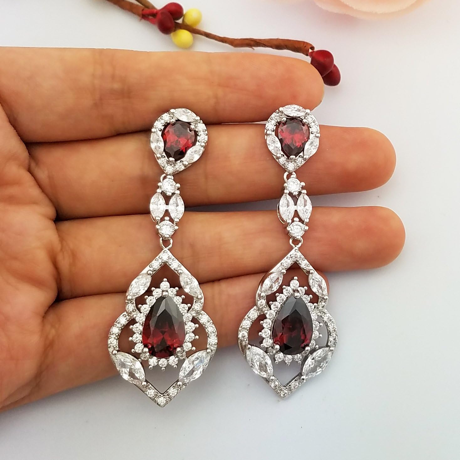 SELOVO Wedding Teardrop Dangle Earrings Silver Tone Vintage Chandelier Earrings Zircon - Image 4