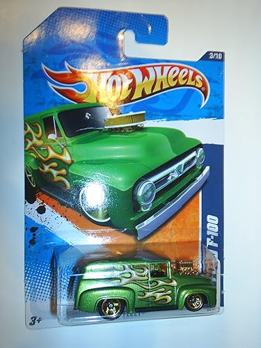 Flota de calor para camiones Ford F-100 Hot Wheels '56 2011 3 de 10, #93 VERDE con llamas
