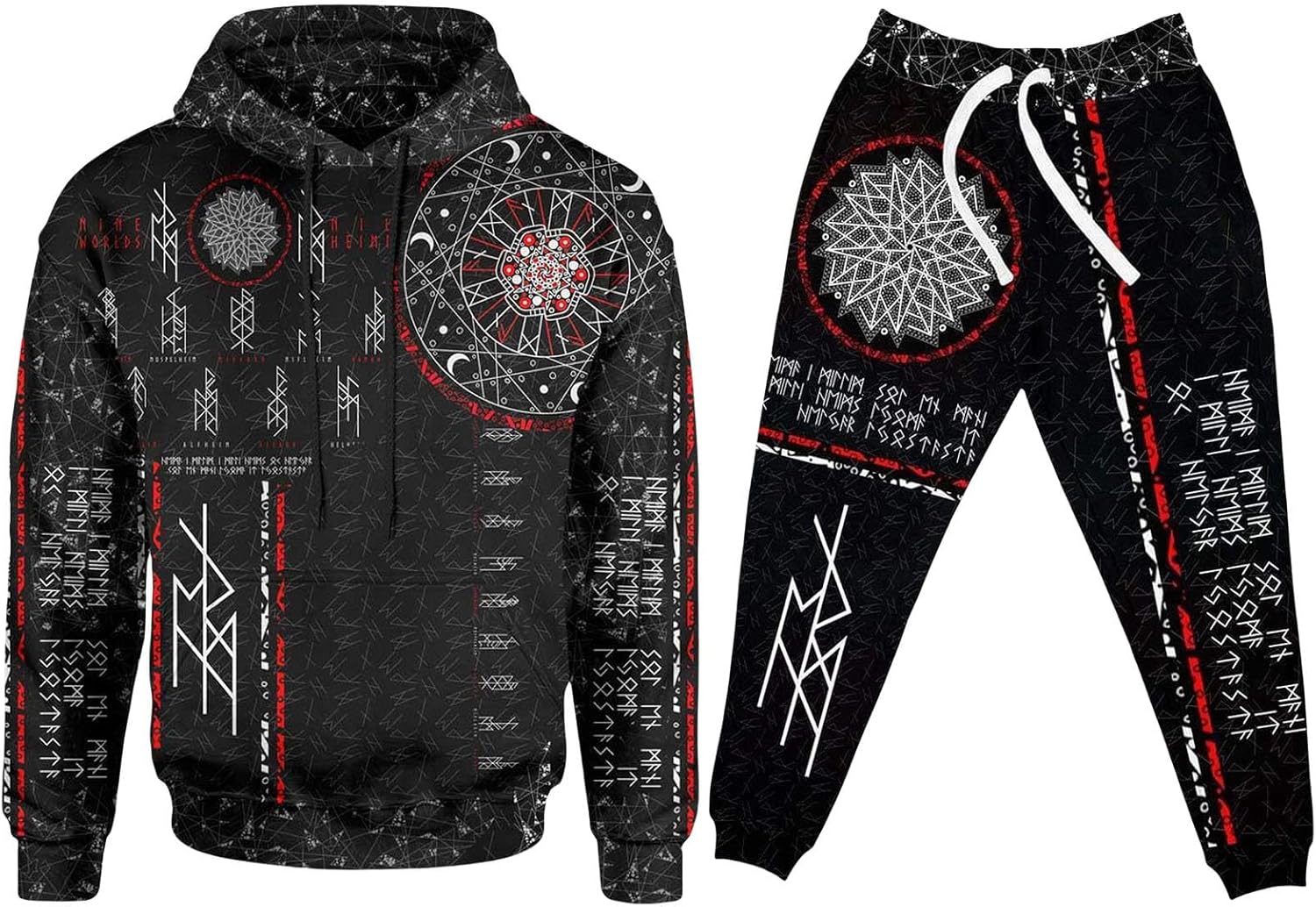 Men’s Viking Hoodie and Jogger Set, Norse Mythology Pullover Tracksuit for Casual Wear, Workout, Travel, Outdoor