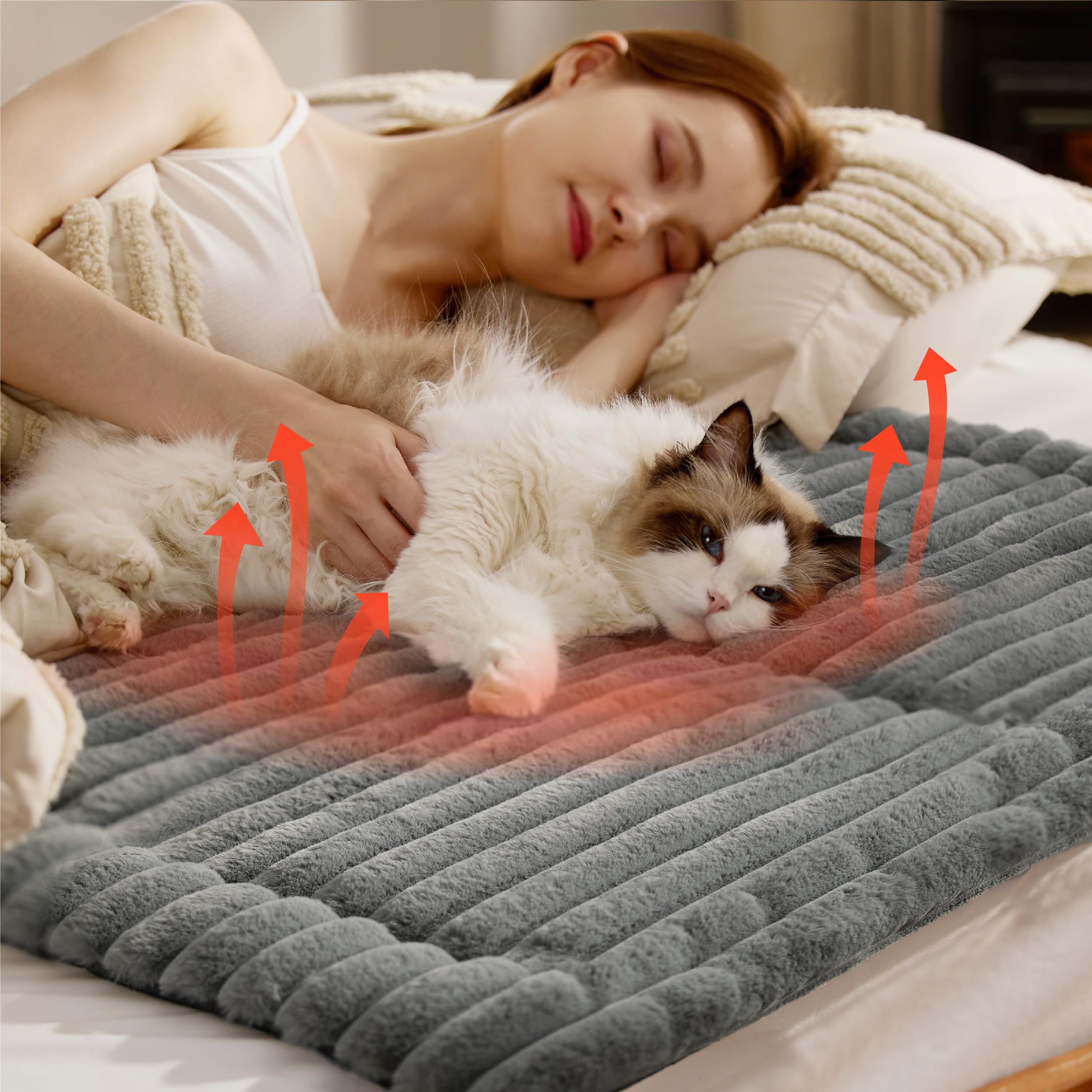 BEDSURE selbstheizende Decke für Katzen & Hunde - 61x46 cm Katzenbett waschbare wärmedecke Katze, selbstwärmende Katzendecke, wärme Hundematte Rutschfester Unterseite kleine Hundekäfigmatratze, Grau