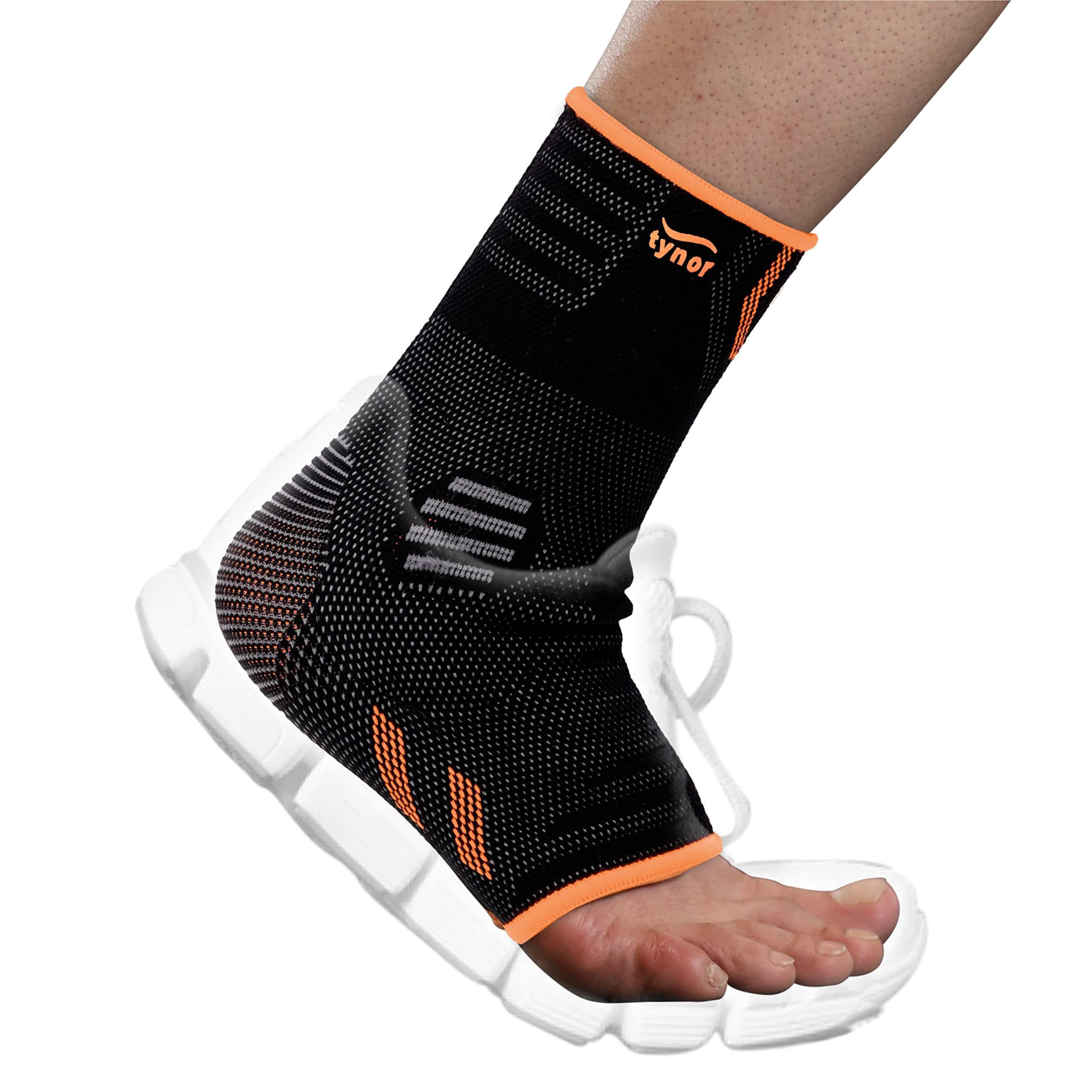 TYNOR Foot & Ankle Brace for Sprained Ankle, Adjustable Neoprene Compression Sleeve Breathable Ankle Wrap Support for Women & Men Tendonitis & Arthritis, Sports Running, Black and Orange, Small,1 Unit