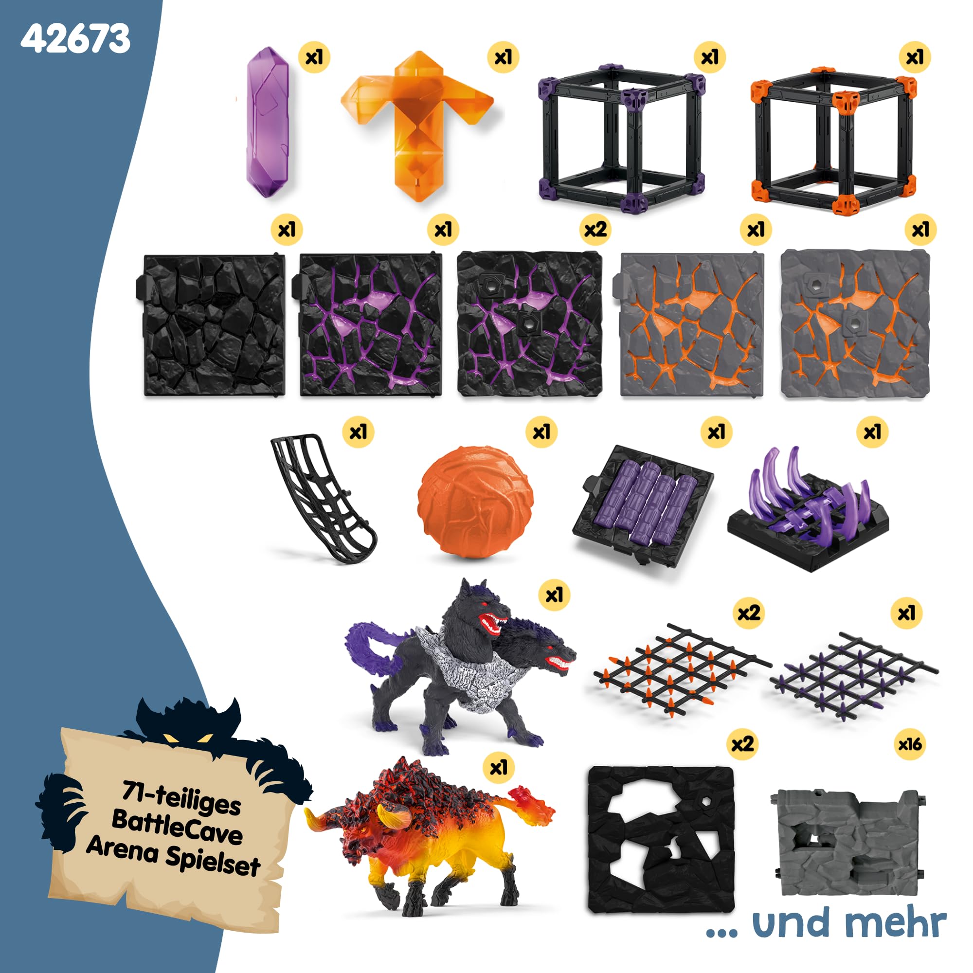 Schleich ELDRADOR | Battle CAVE Arena: Lava vs. Schatten 42673 | 71 Teile | Set aus 2 x ELDRADOR Battle Cave, 2 x Monster und 2 x Kristall | Caves zur Arena stapelbar | Spielzeug ab 7 Jahren