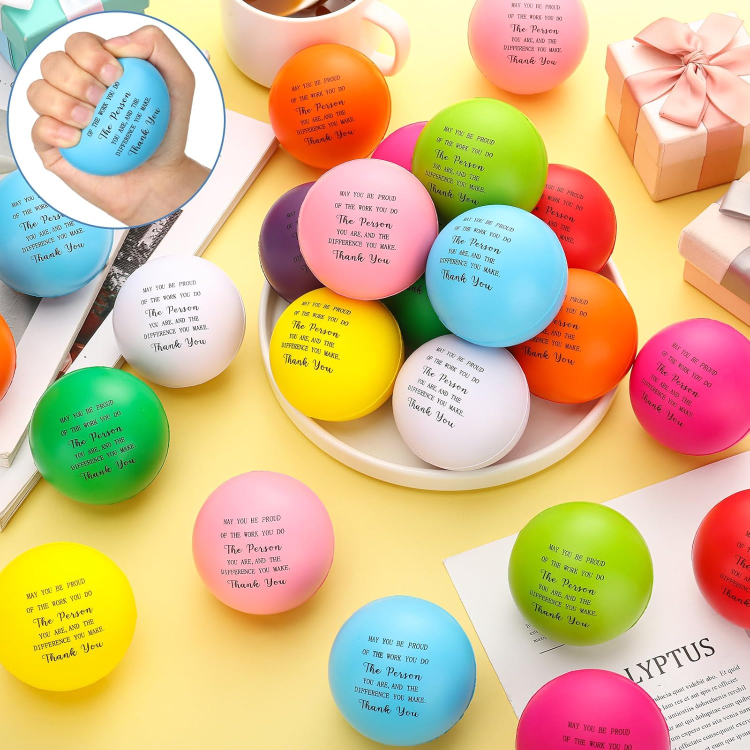 100 Pcs Thank You Gift Stress Balls Appreciation for May You Be Proud of The Work You Do Relief Anxiety Fidget Toys for Adults Employee Coworker Teacher Retirement