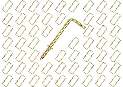 FGen 200pcs L Type Photo Frame Copper Plated Right Angle Hook Fixed Cup Hook Metal Right Angle Hook 0.8 inch (Gold)