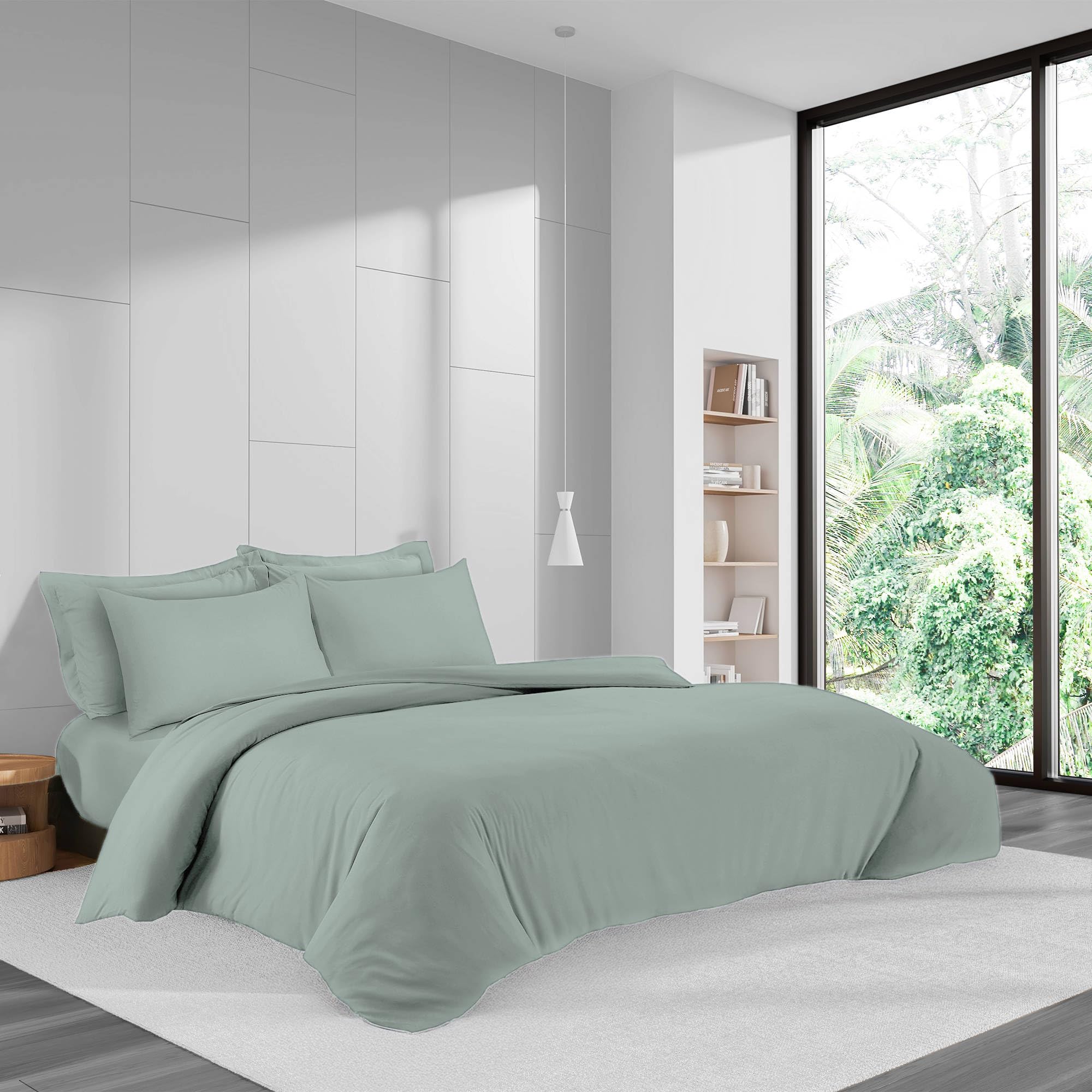 LYMA Bedding Duvet Cover Set Double Plain, OEKO-TEX Certified, Ultra Soft NanoPlush Double Brushed Quick Dry Fabric, Button Closure, Wrinkle Fade Resistant Quilt Cover with Pillowcases (Sage Green)