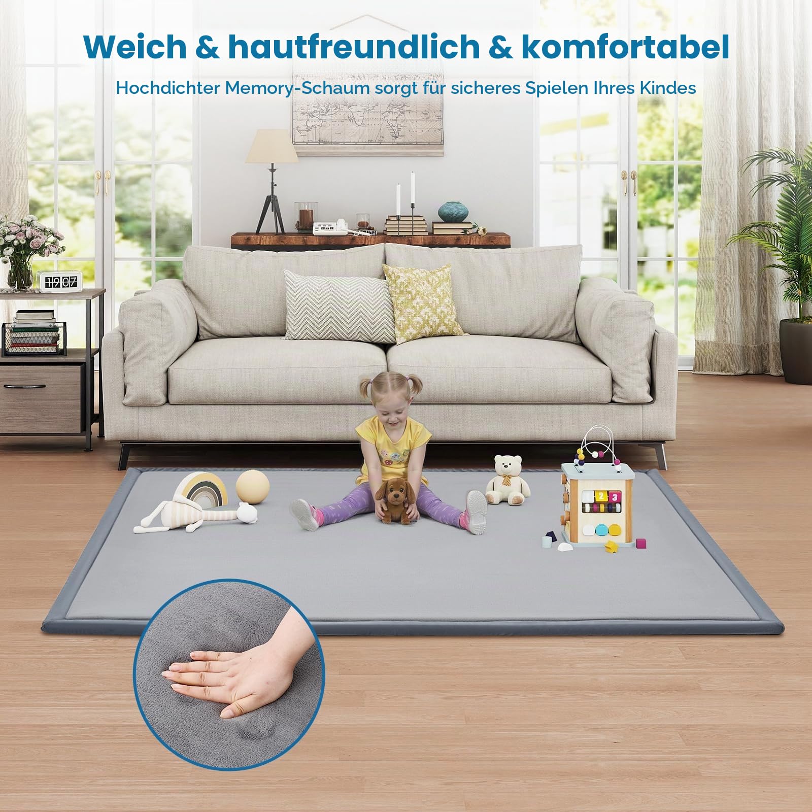 Spielmatte Baby,Kinderzimmer Teppich mit Memory-Schaum,Leicht zu Reinigen Krabbelmatte,Faltbar Krabbeldecke für Baby,150x180x3.5cm