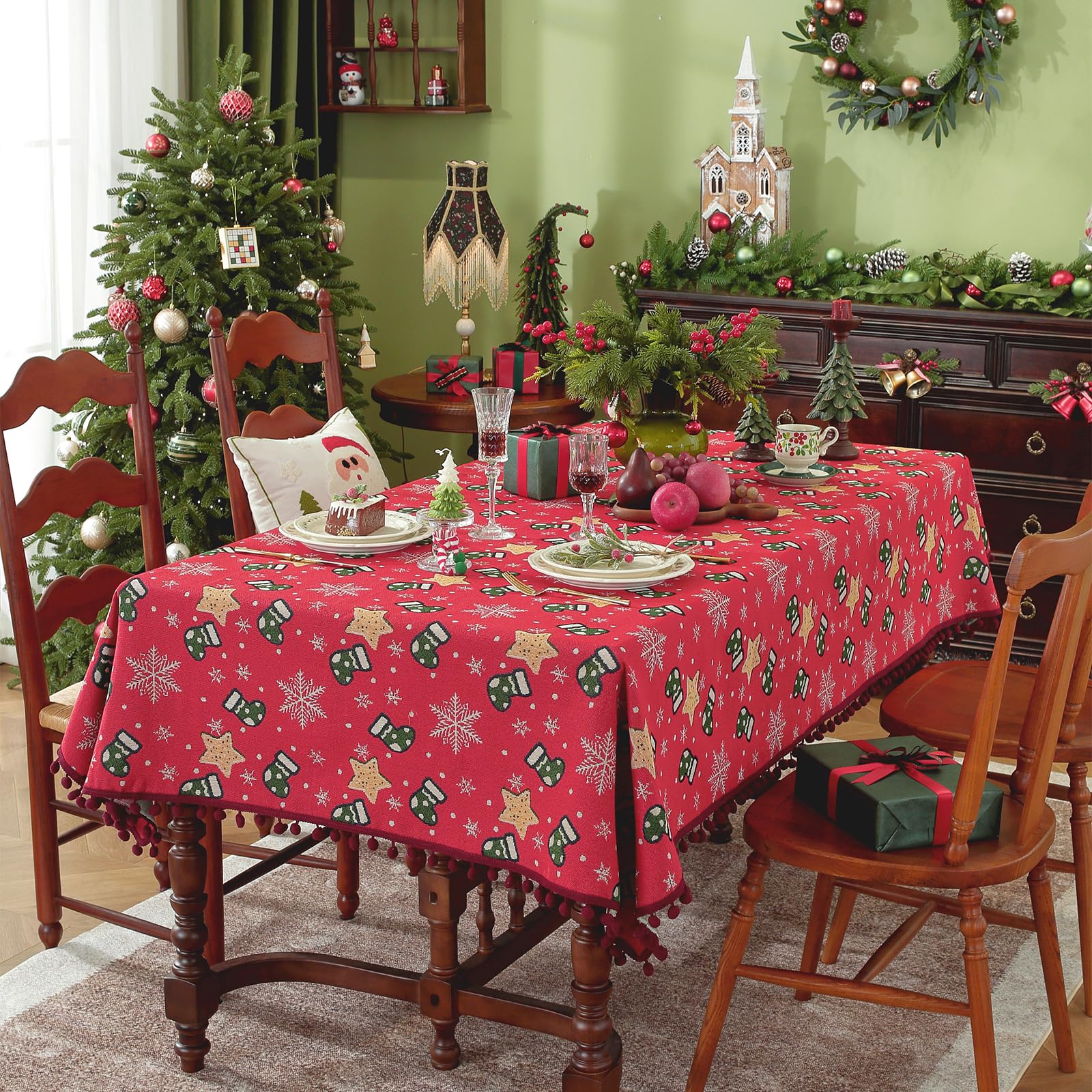 ZIQINPSQ Rectangle Tablecloth Christmas Red Dining Cover 140 x 180cm