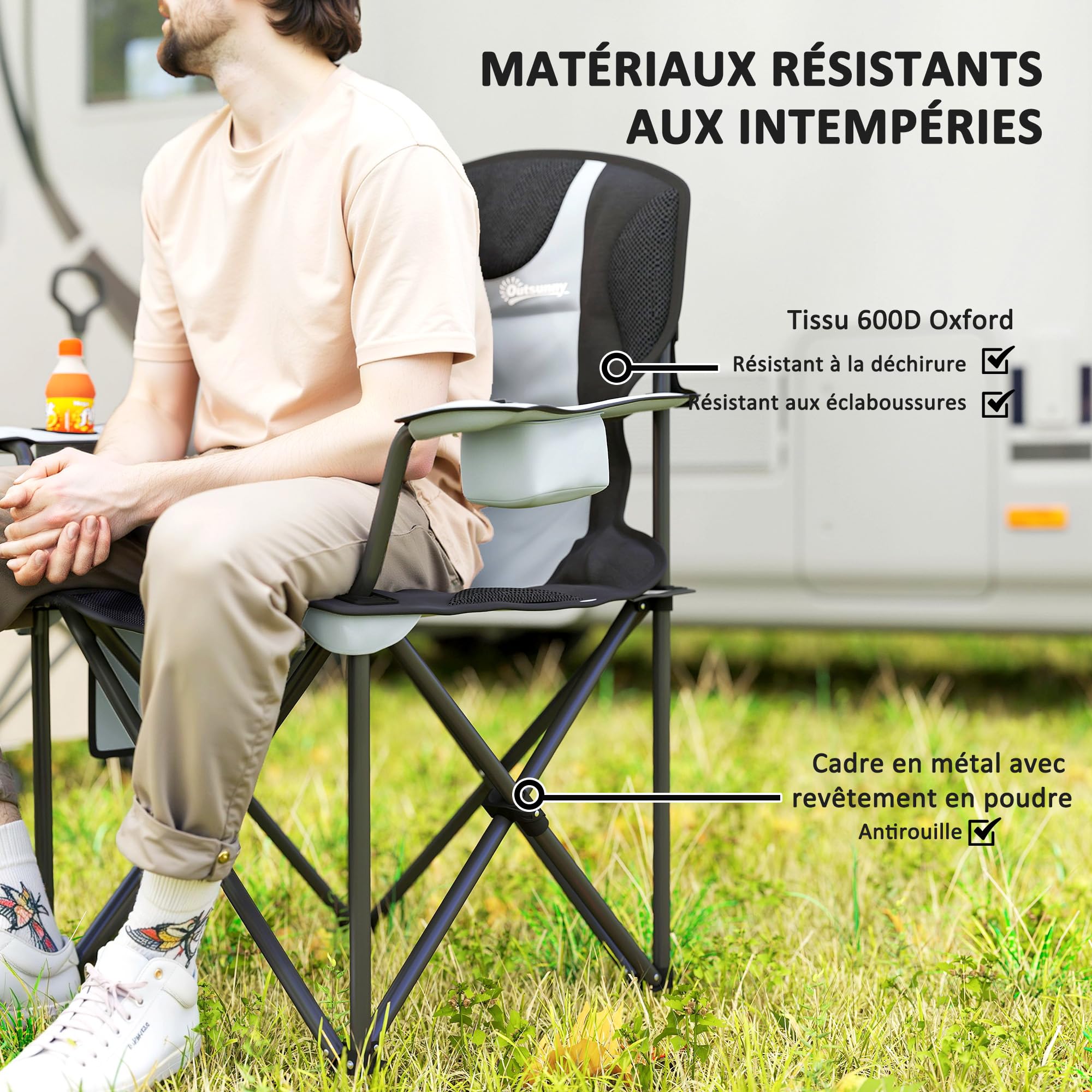 Outsunny Chaise Pliante Camping Chaise de Pêche Rembourrée