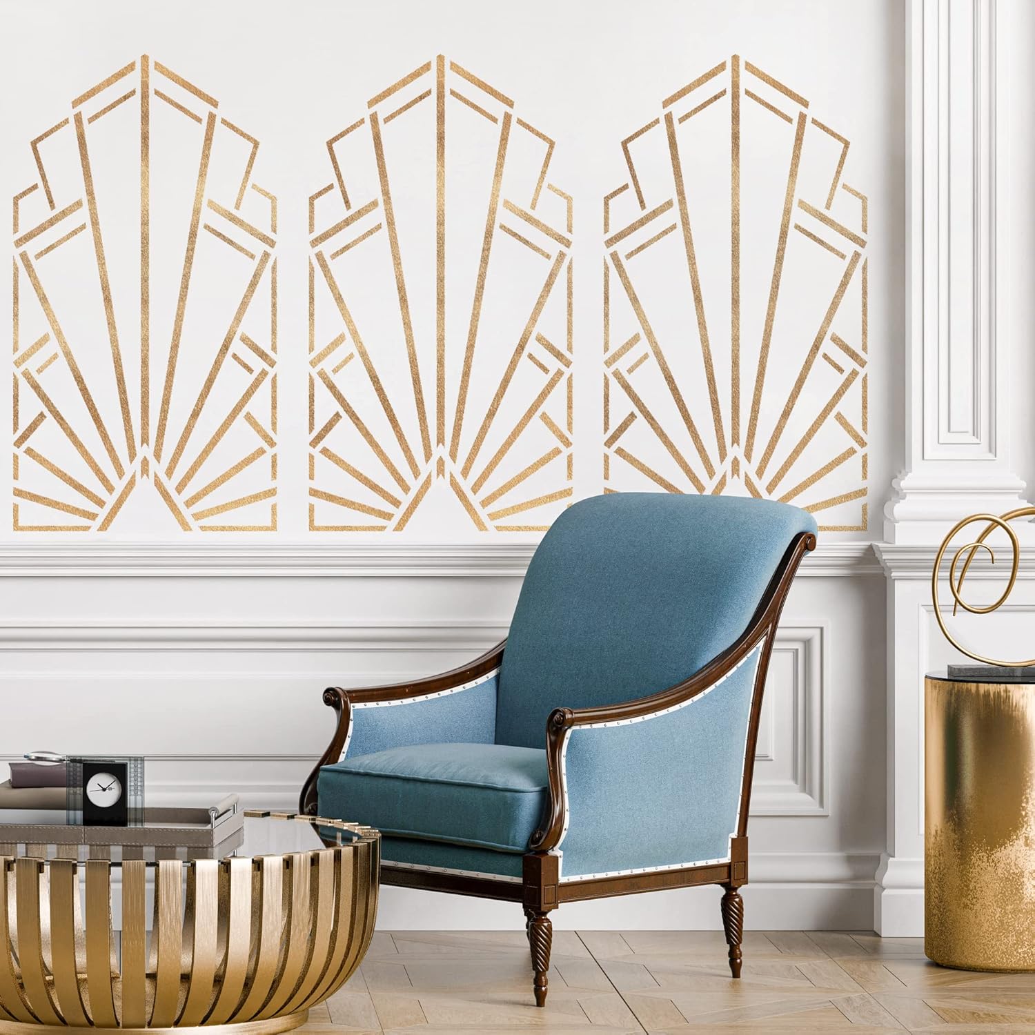 NAKLEO Large Wall Painting Stencil 23,2" x37,4, Art Deco Balustrade Frame Gate Pattern, Reusable Plastic Template, DIY Art and Craft Home Decor, Floor Wood Fabric Furniture