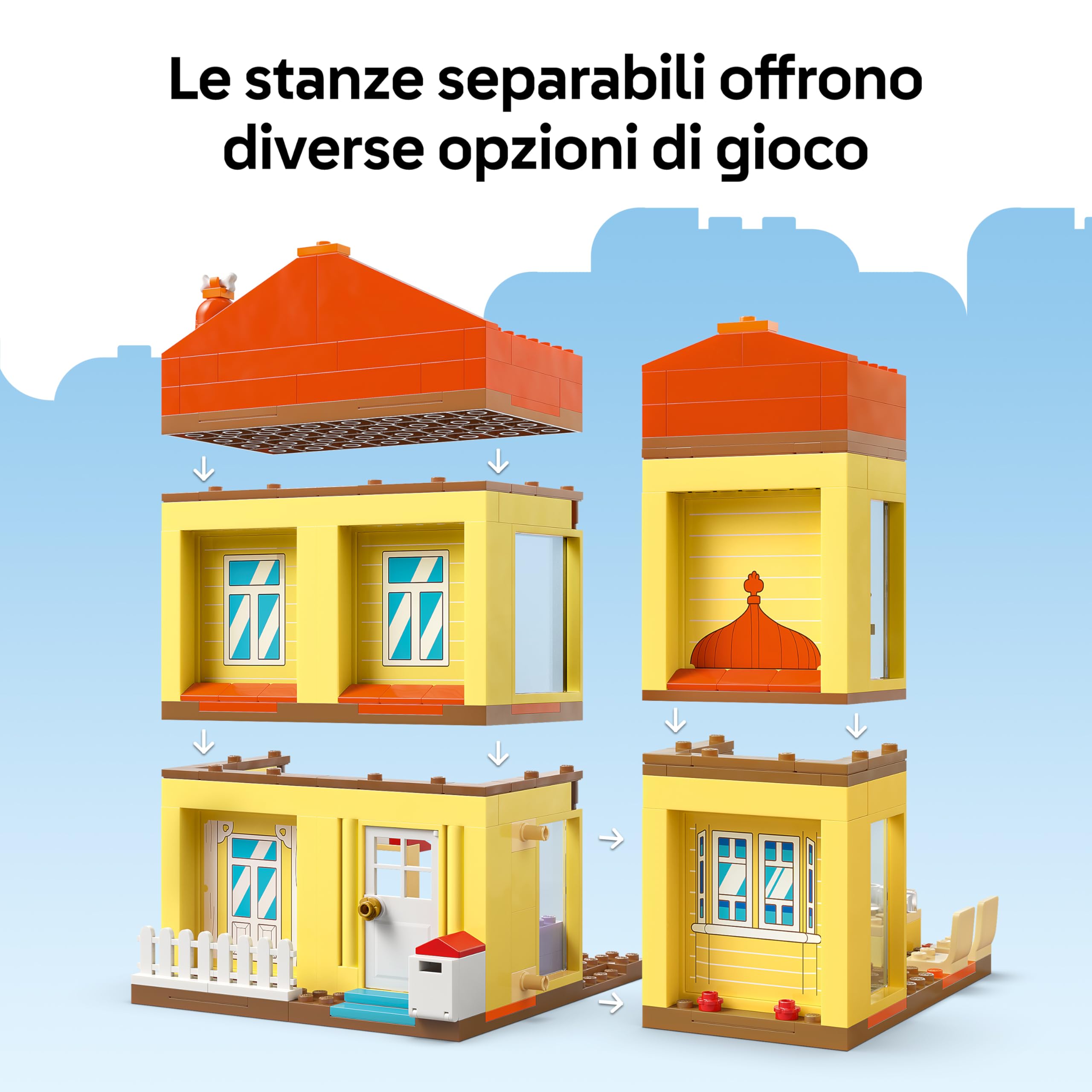 LEGO Bluey: Casa della Famiglia di Bluey - Giocattolo Modulare con Stanze, Giardino, 4 Minifigure e Accessori - Regalo di Compleanno per Bambini da 4 Anni in su e per i Fan della Serie TV - 11203
