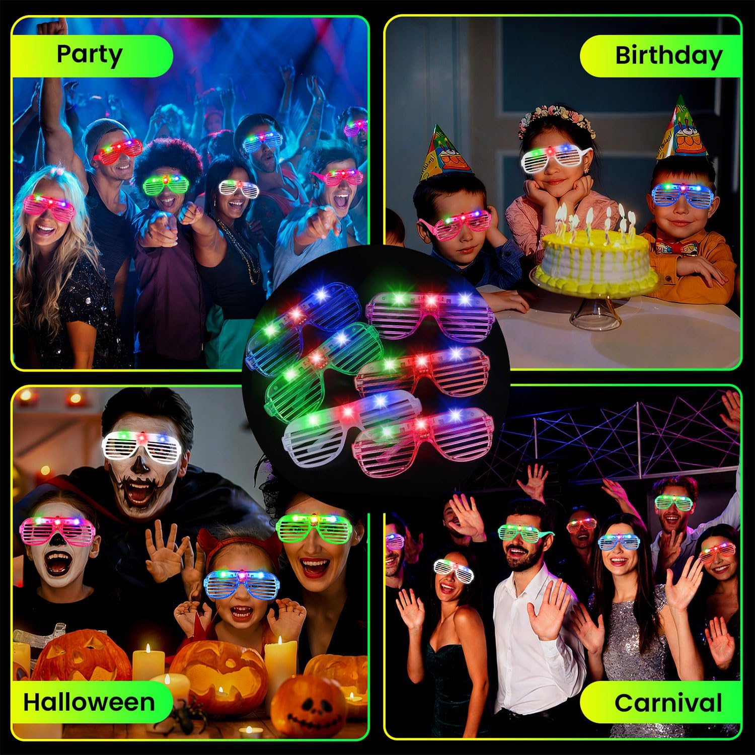 120 Pack LED Glasses ,6 Colors Light Up Glasses Glow In The Dark Party Supplies , Party Glasses for Adults , Glow Shutter Glasses for Valentines Day , New Year's Eve Decoration , Birthday