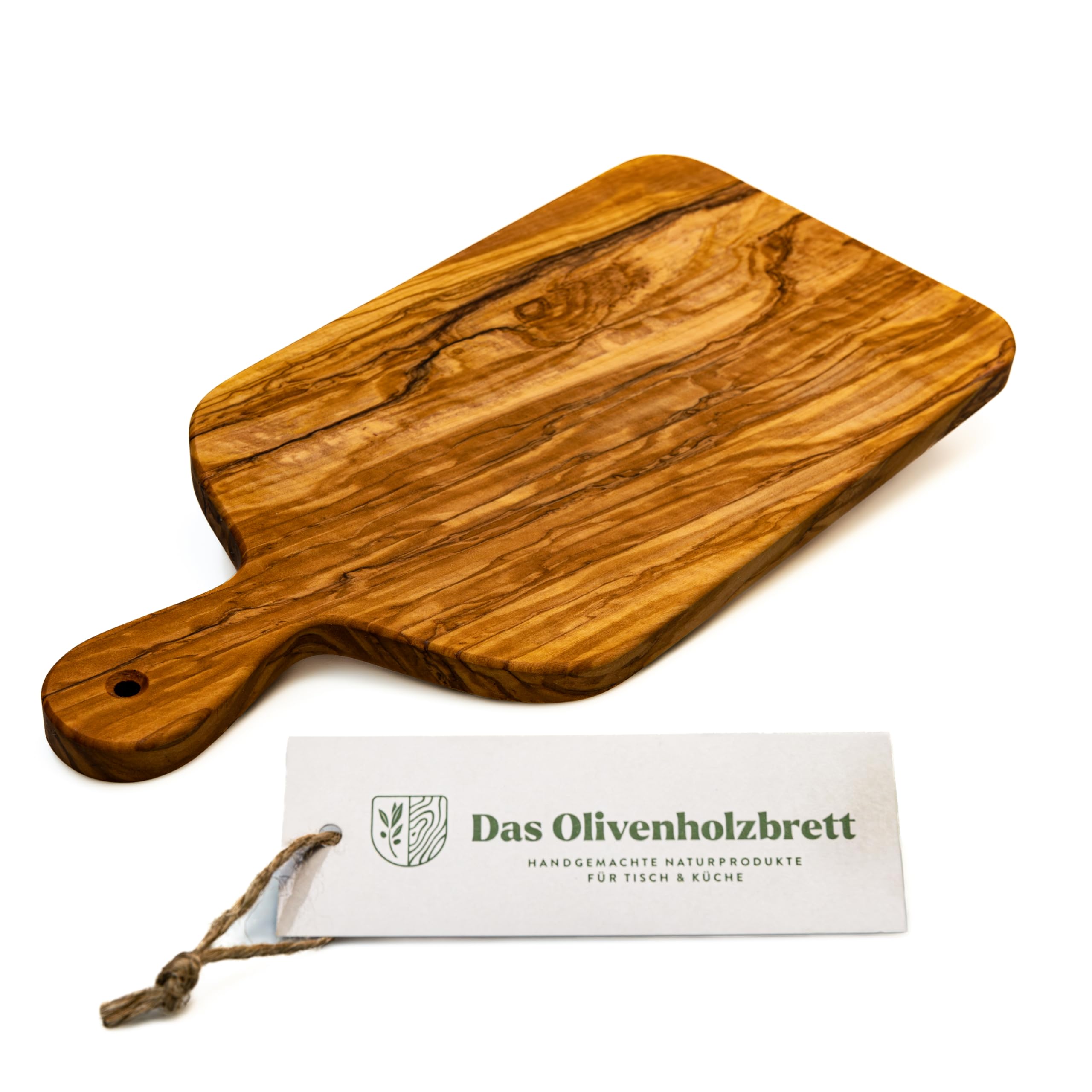 Das Olivenholzbrett, Planche avec Poignée, Rectangulaire avec Coins Arrondis - 35cm
