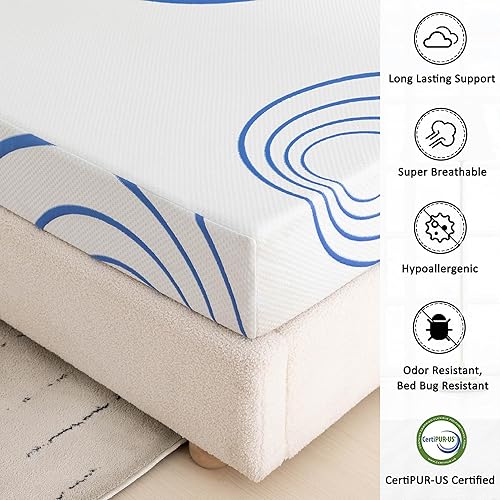 Miniatura 4 de Colchón tamaño matrimonial, colchón de espuma viscoelástica de gel de 8 pulgadas, colchón transpirable con funda sin fibra de vidrio, colchón en una