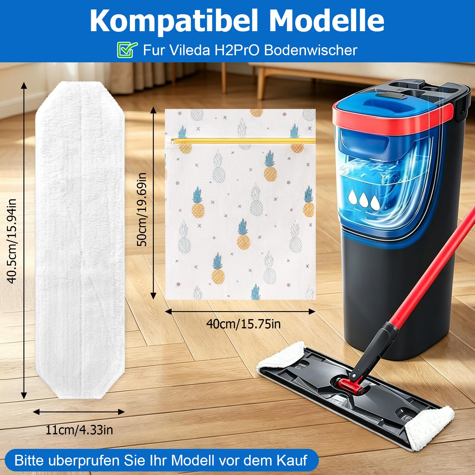 6 sztuk pokrowców zamiennych z mikrofibry, kompatybilne z wycieraczkami Vileda H2Pro i O-Cedar, nadają się do prania i wielokrotnego użytku, podkładki do wszystkich twardych podłóg, łącznie z workiem