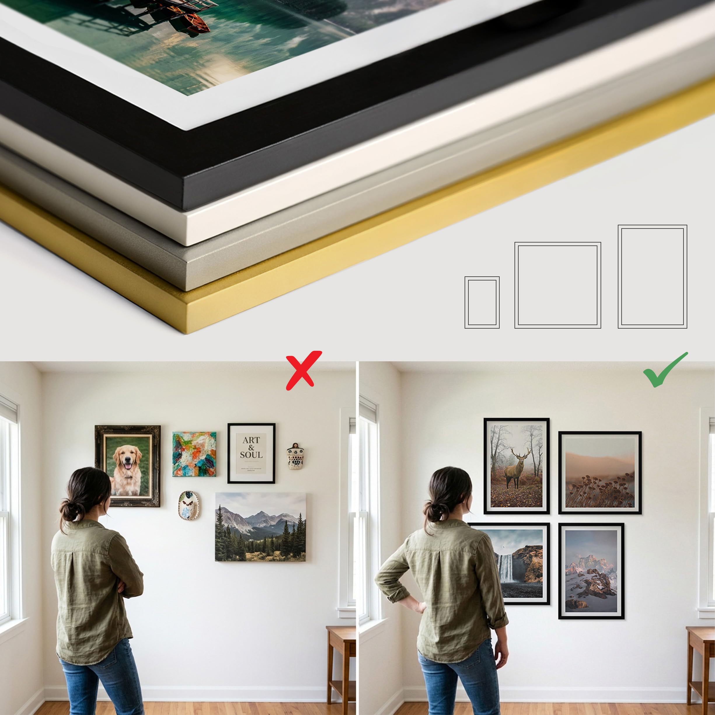 Wallfluent Bilder-Set 5 set 50x50 + 20x30 + 40x60 cm Silberner Rahmen