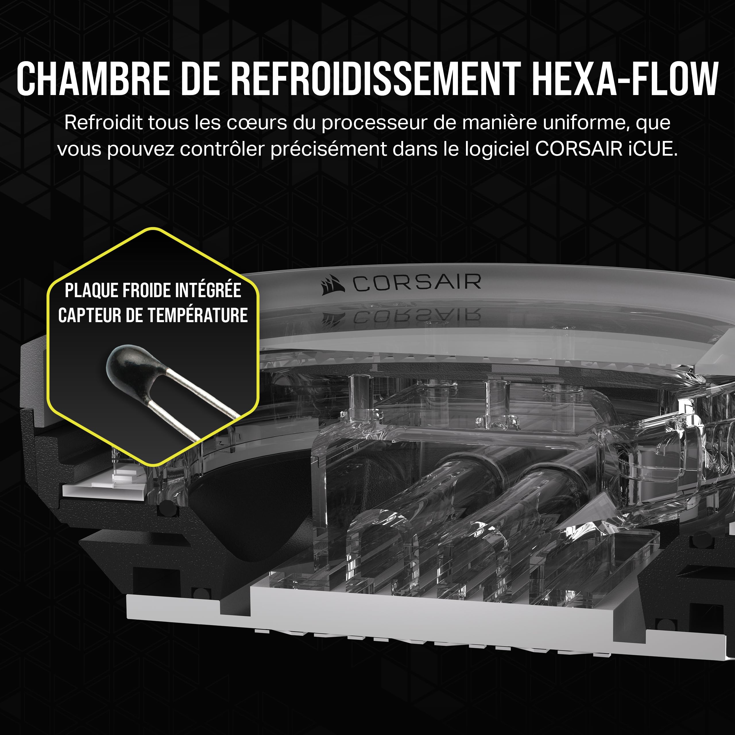 CORSAIR iCUE LINK XC7 RGB ELITE Waterblock pour Processeur - Chambre de Circulation du Flux Transparente - Compatible avec les sockets Intel LGA 1700, AMD AM5 et les sockets plus anciens - Gris Furtif