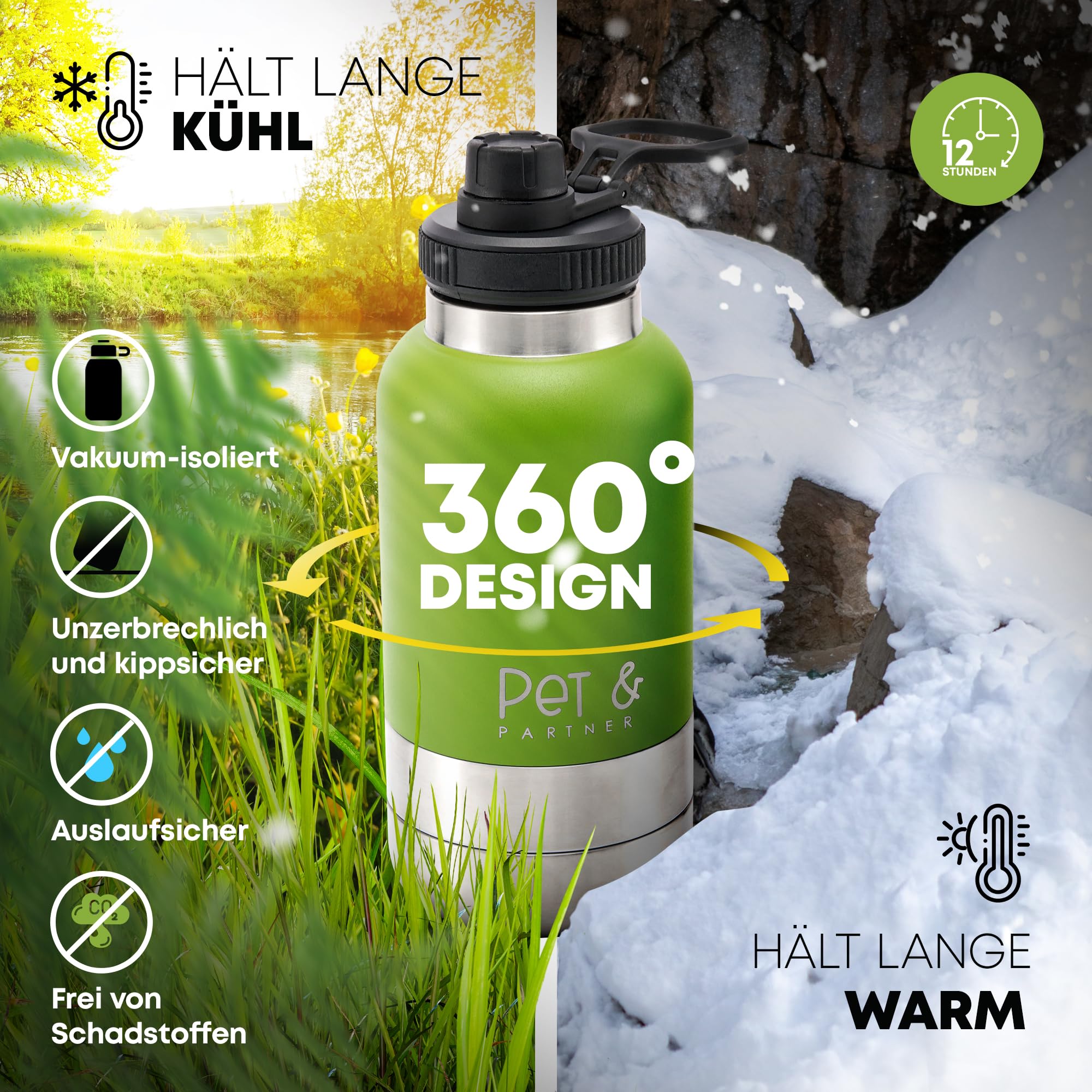Heim & Tier® Drinkfles voor onderweg, 1 liter, waterfles met