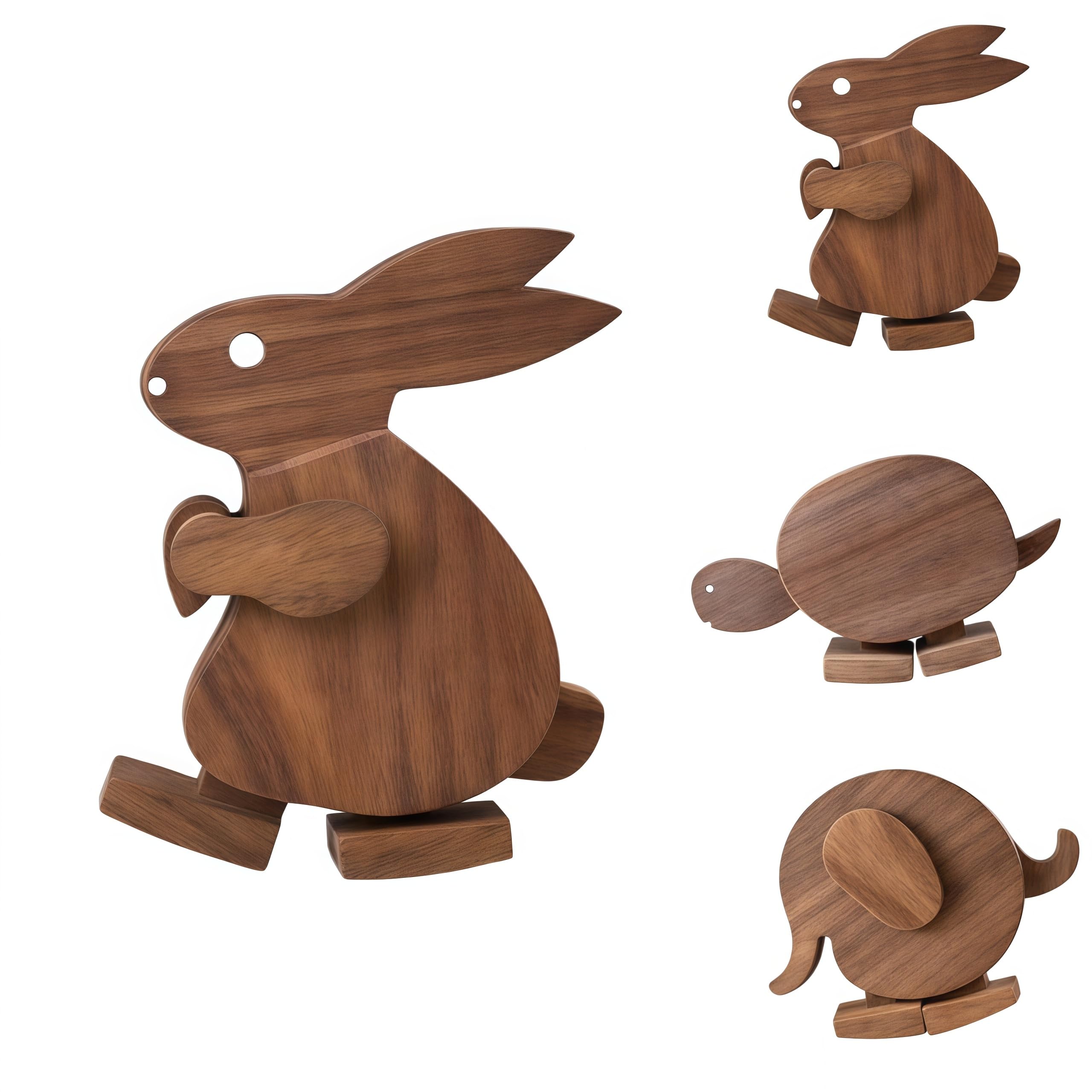 Handmade Walking Wooden Animals Pull and Push Walkable Elephant Pull Along Walking Turtle Mechanical Balance Rabbit Walker Sculpture Wooden Animals Figures Desk Ornament Decor (Rabbit)