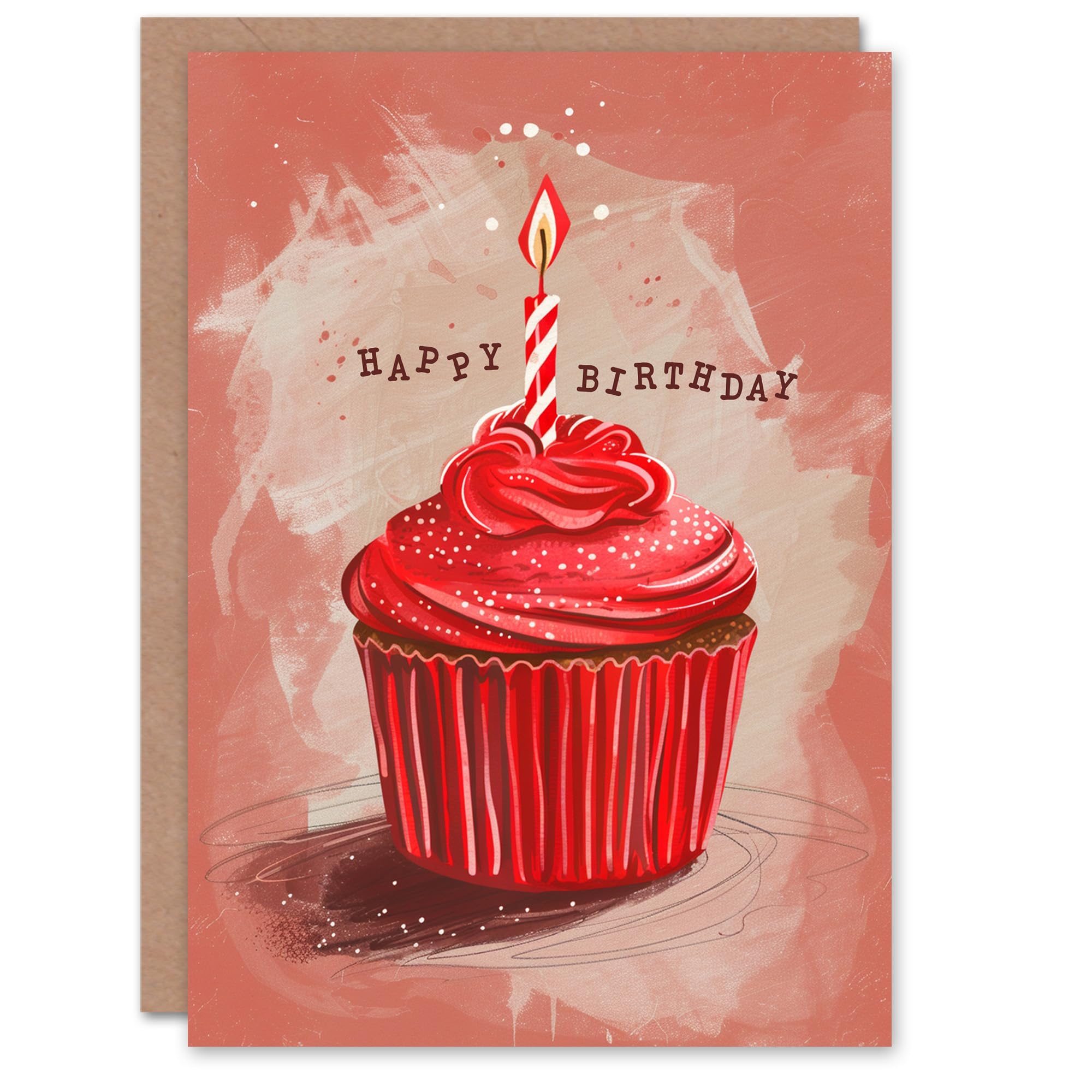 Artery8 Birthday Card Red Velvet Cupcake with Candle Watercolour For Her Gran Sister Niece Daughter Wife Woman Greeting Card