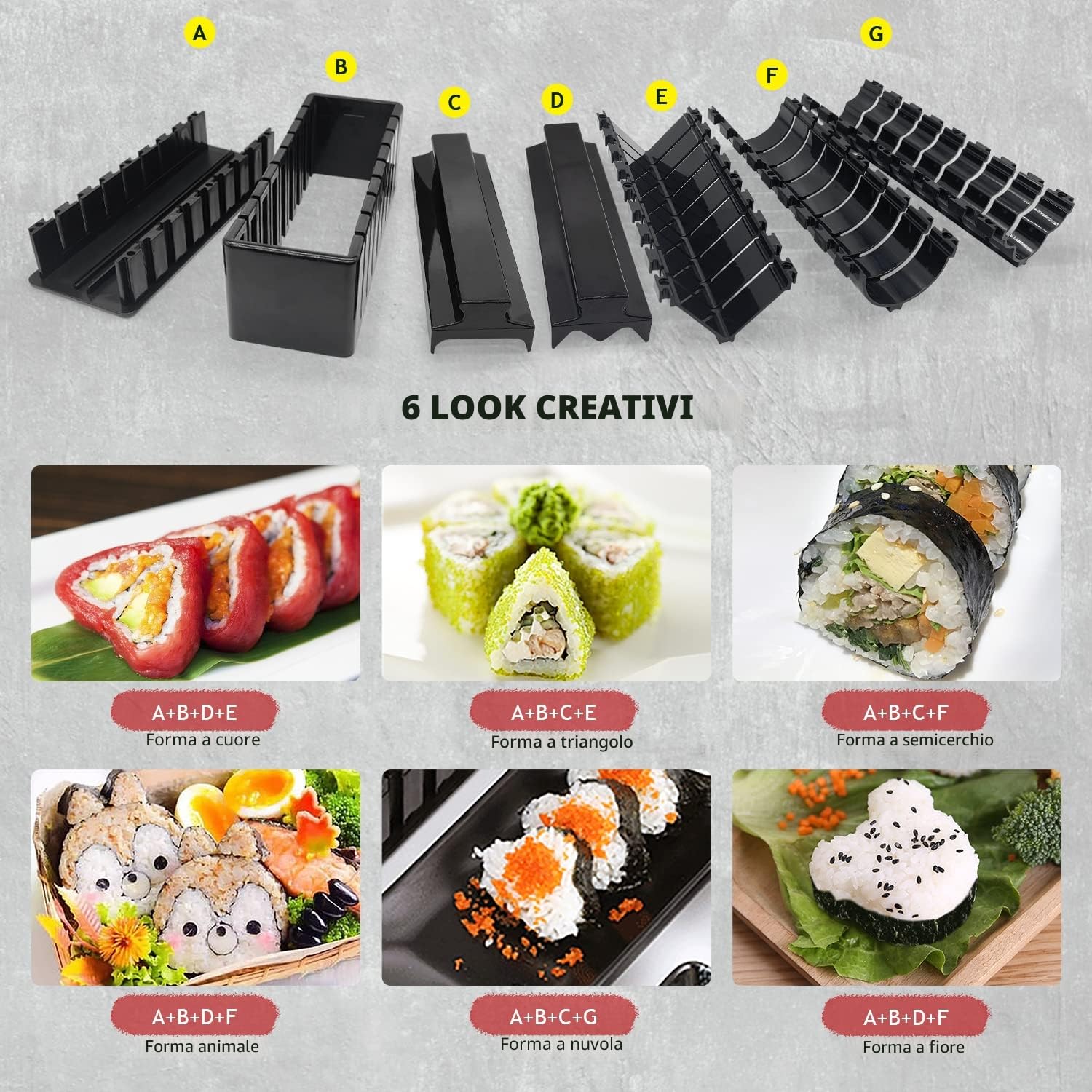 Sushi Maker Kit Stampi per Sushi Kit per Preparazione Sushi set Kit Rulli per Riso Sushi Sushi Maker Cucina DIY Set Completo Adatto per Principianti (21 Pezzi)