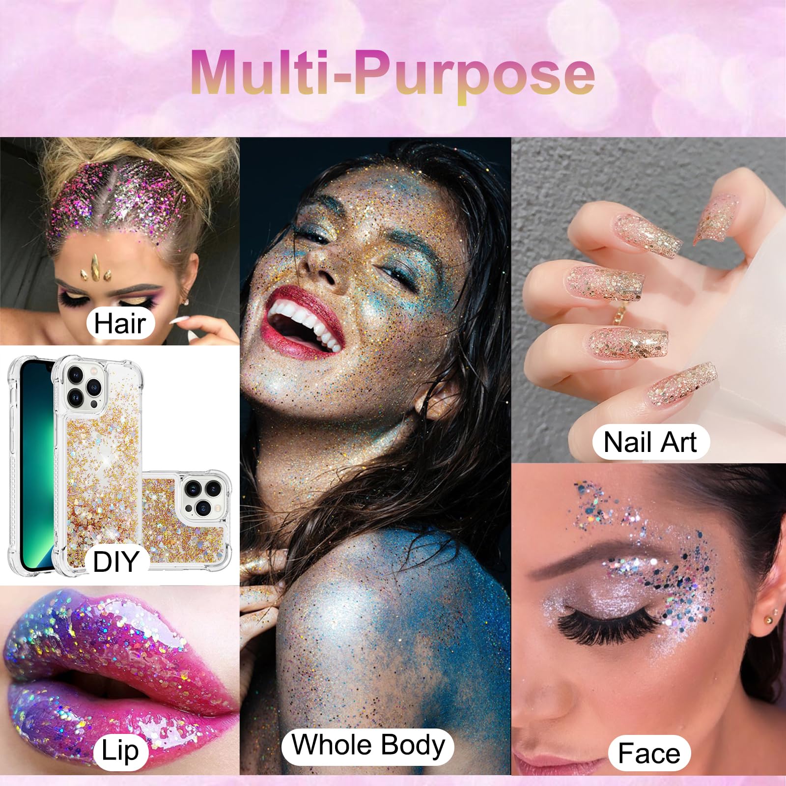 YOFASEN 6 Stück Chunky Glitter Für Gesicht & Nägel | Mixed Set, Rot | 3,8x1,5 Cm Flaschen | Für Make-up, DIY & Party | Ungiftig & Sicher