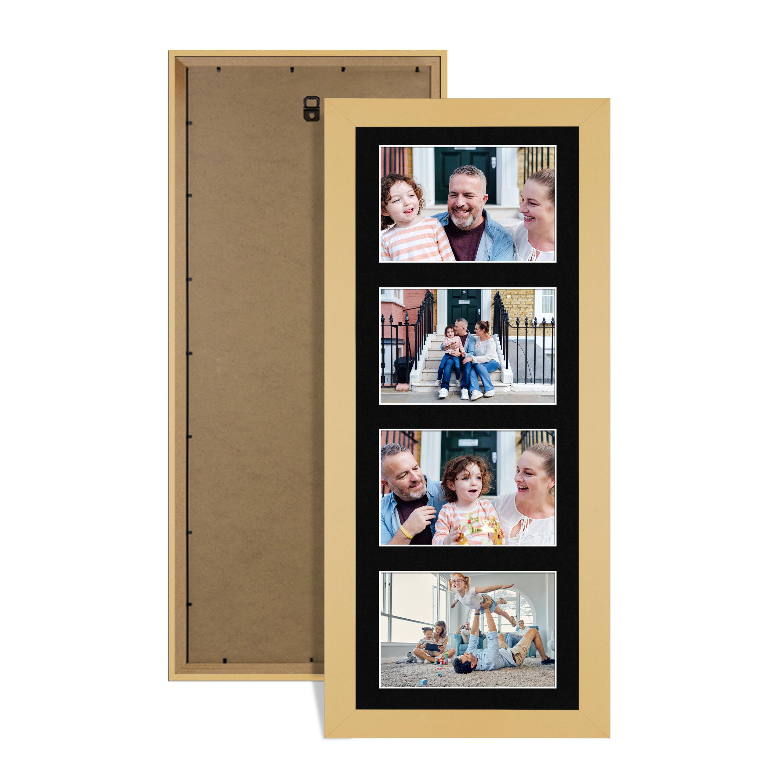 Alison Kingsgate Matte Yellow 50x20cm Photo frames for multiple pictures -4 Apertures Collage Frame with Black Mount - Holds (4x) 6x4 Photos - Engineered Wood & Perspex