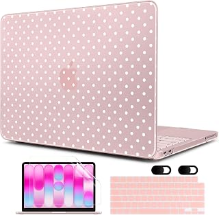 MEEgoodo Printed Case for New MacBook Neo 13 inch 2026 Release(Fit Model A3404), Laptop Hard Shell Cases with Keyboard Skin & Screen Protector & Webcam Covers, Blush & White Polka Dots