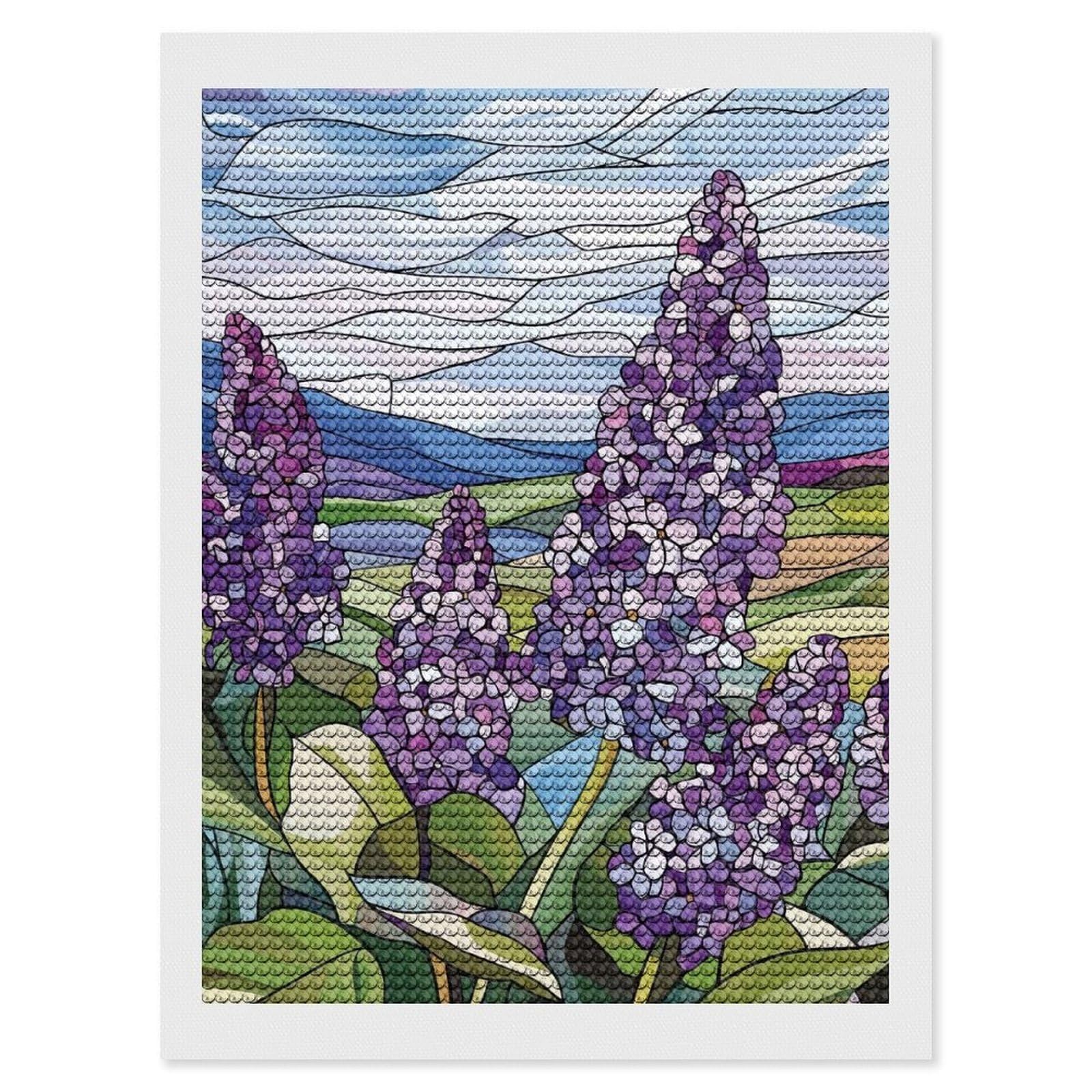 Junmoney Lilac Flowers in Stained Glass DIY Diamond Art Canvas Kit 12"x16", for Teens, Aesthetic Room Decor, Farmhouse Decor, Canvas Picture, Birthday Gift