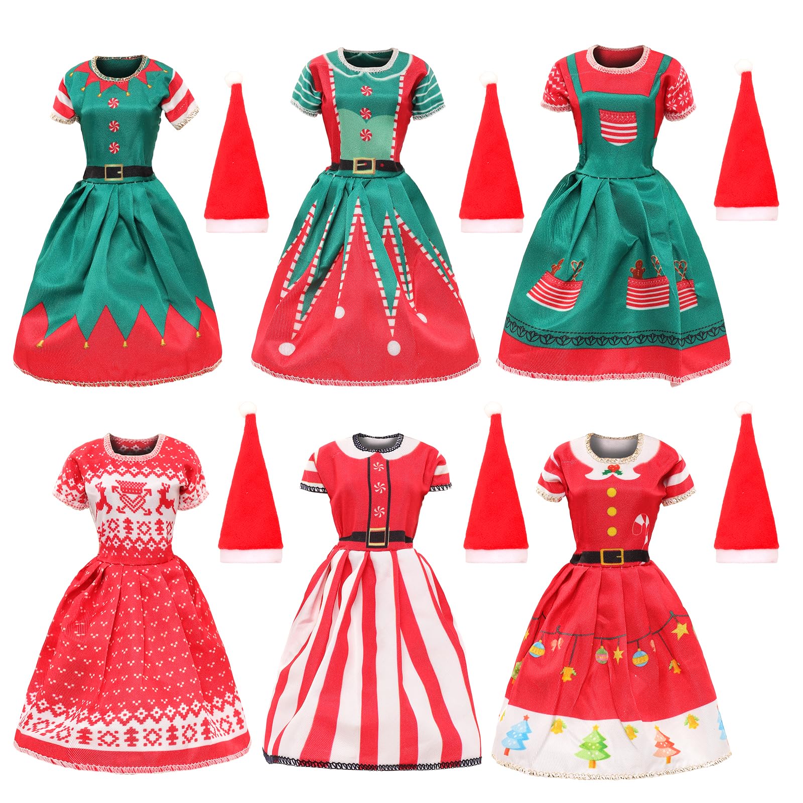 5 piezas de 11.5 pulgadas, vestido de Navidad para niña, incluye sombreros para decoración de casa y muñeca para Navidad, vestido rojo y verde para trajes de muñeca de 11.5 pulgadas 2