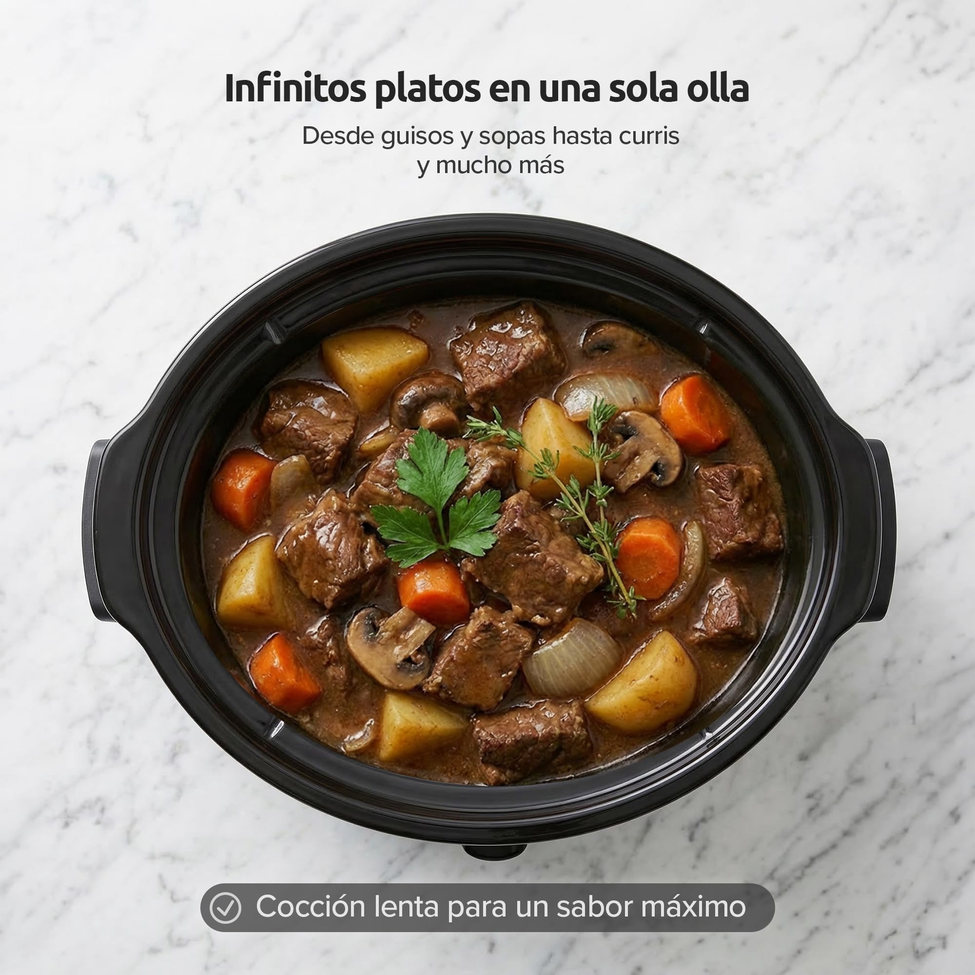 Olvy Olla de cocción lenta 6L con olla interior de cerámica, 3 niveles de temperatura, asas plegables