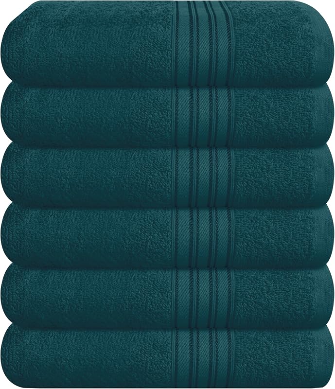 BOUTIQUO Conjunto com 6 toalhas de mão de algodão Teal, 40,64 x 60,96 cm