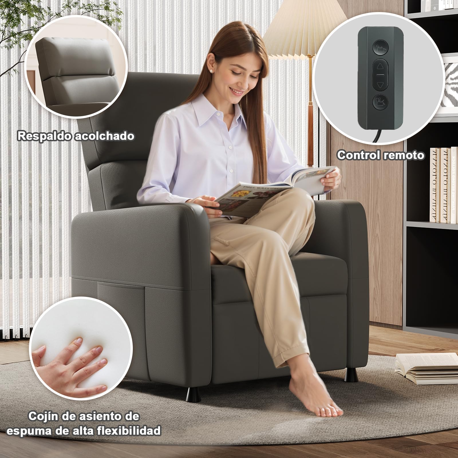 Devoko Sillón Relax Reclinable Eléctrica, Ergonómica Reclinable 90°-165° en Piel PU, Silla Reclinable con Respaldo y Reposapiés Ajustable, para Ancianos/Salón/Oficina, con Bolsillos Laterales, Negro