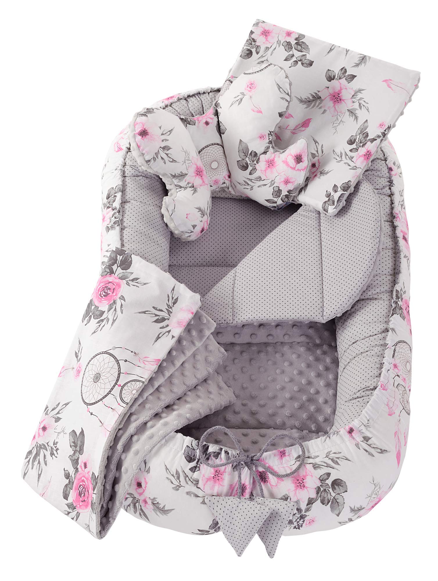 5 pcs Cuddle nest Set inc Baby nest 90x50 Removable Insert Blanket Flat Pillow Butterfly Pillow Medi Partners for Babies 100% Cotton Poddle Sleep pod