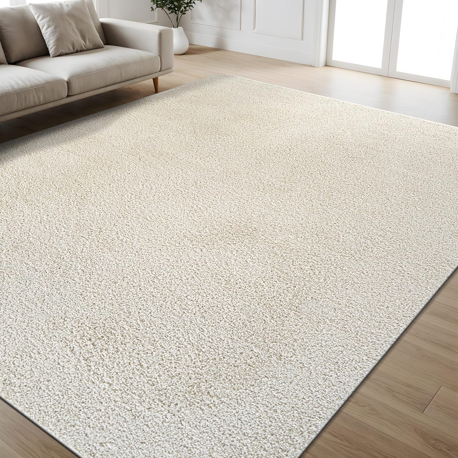 Area Rug 8x10 Bone Washable Indoor Rug Solid Non Slip Easy to Clean Non Shedding Indoor for Living Room Bedroom Kitchen Dining Room or Hallway (8 X 10 Bone)