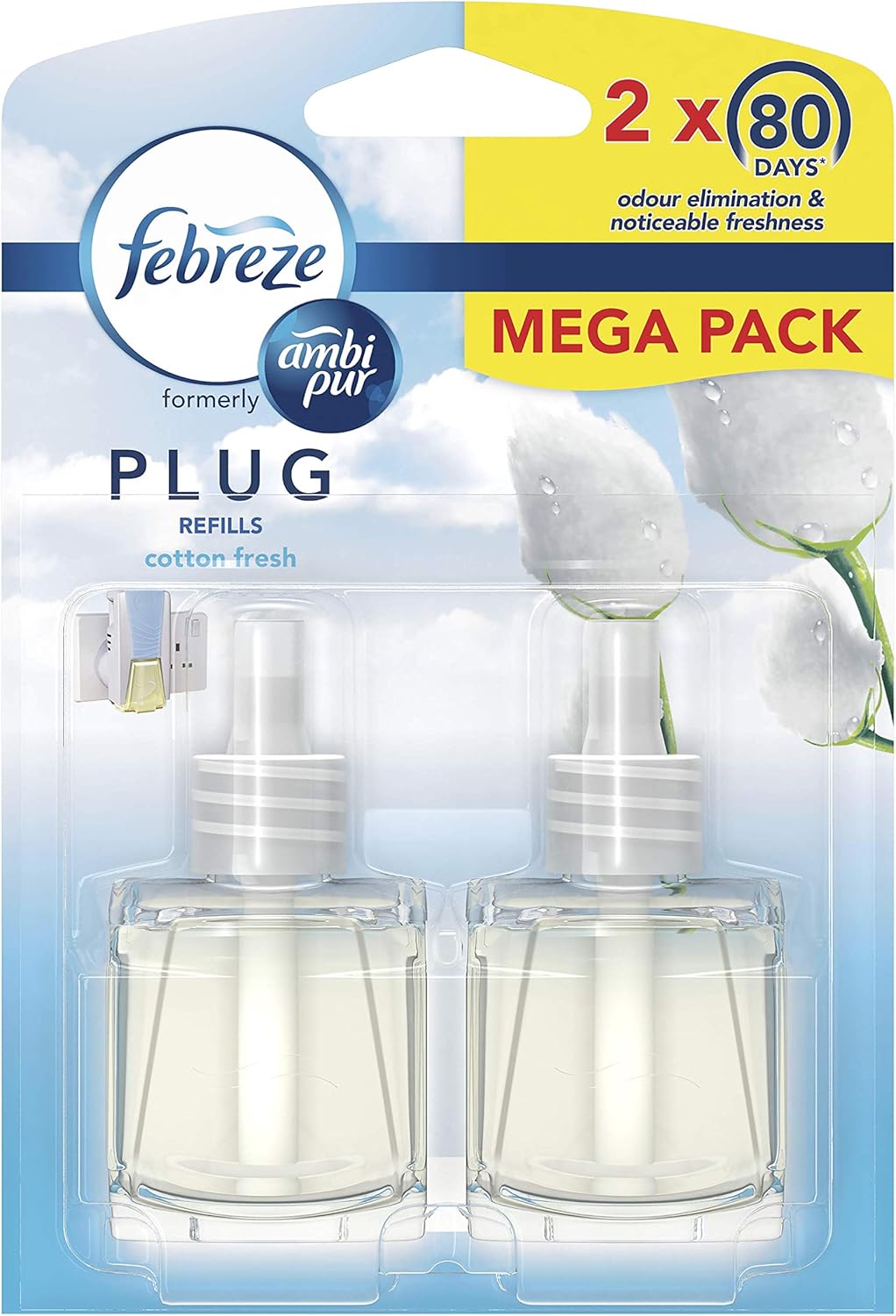 Febreze Ambi Pur Air Freshener PlugIn Diffuser Refill, 40 ml (20 x 2), Odour Eliminator, Cotton